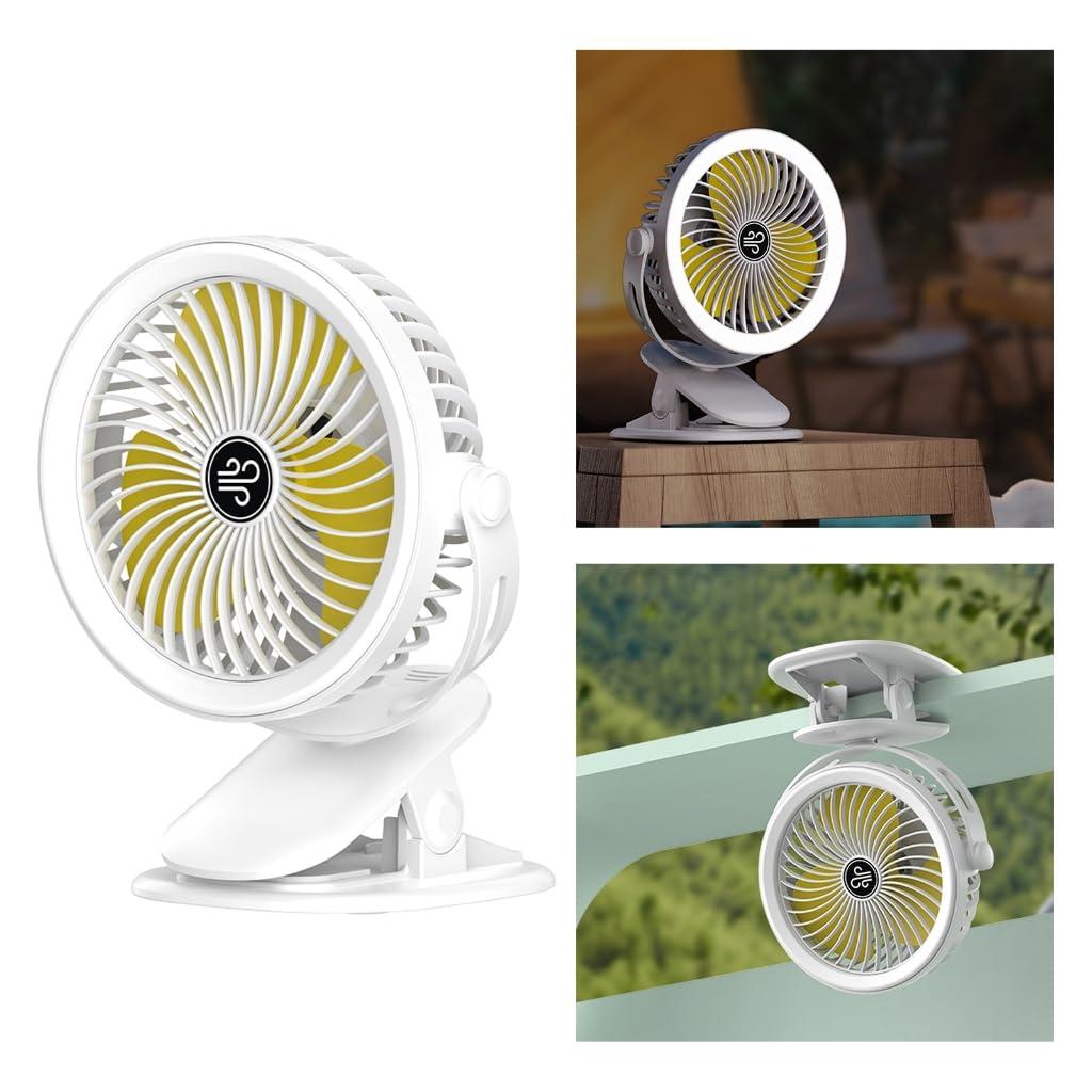 Jesscasday Tent Fan with LED Light Desk Clip Fan 720 Rotations,3 Wind Settings Perfect for Camping, Hiking, and Outdoor Adventures