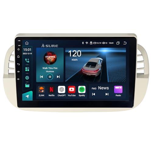 ASURE ASURE 9 inch Car Stereo Radio Upgrade for Fiat 500 500C 2007-2015 White,8Core 4G+64G Android System Car in-Dash GPS Navigation Unit with Carplay Android Auto,1280x720 Touchscreen Multimedia Player
