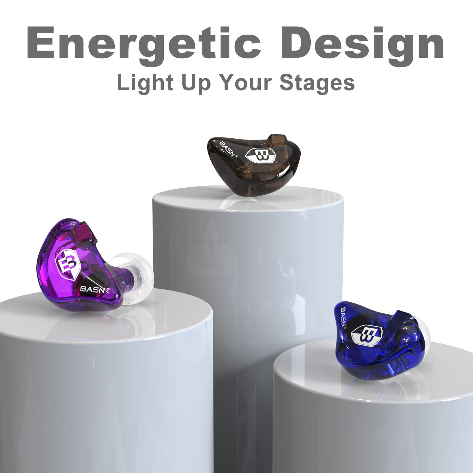 BASN BASN in Ear Monitor Headphones for Musicians Audiophiles Drummers, Bsinger Pro Noise Isolating Earbuds with Dual Driver Dynamic Crystal Clear Sound (Pro Clear Purple)