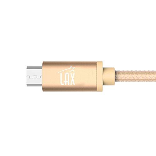 LAX Gadgets LAX Gadgets Durable Nylon Braided Tangle Free 2.0 Micro USB Android Charging and Data Sync Cable for Samsung, HTC, Motorola, Nokia, Kindle, MP3, Tablet and More[10 Feet-Gold]