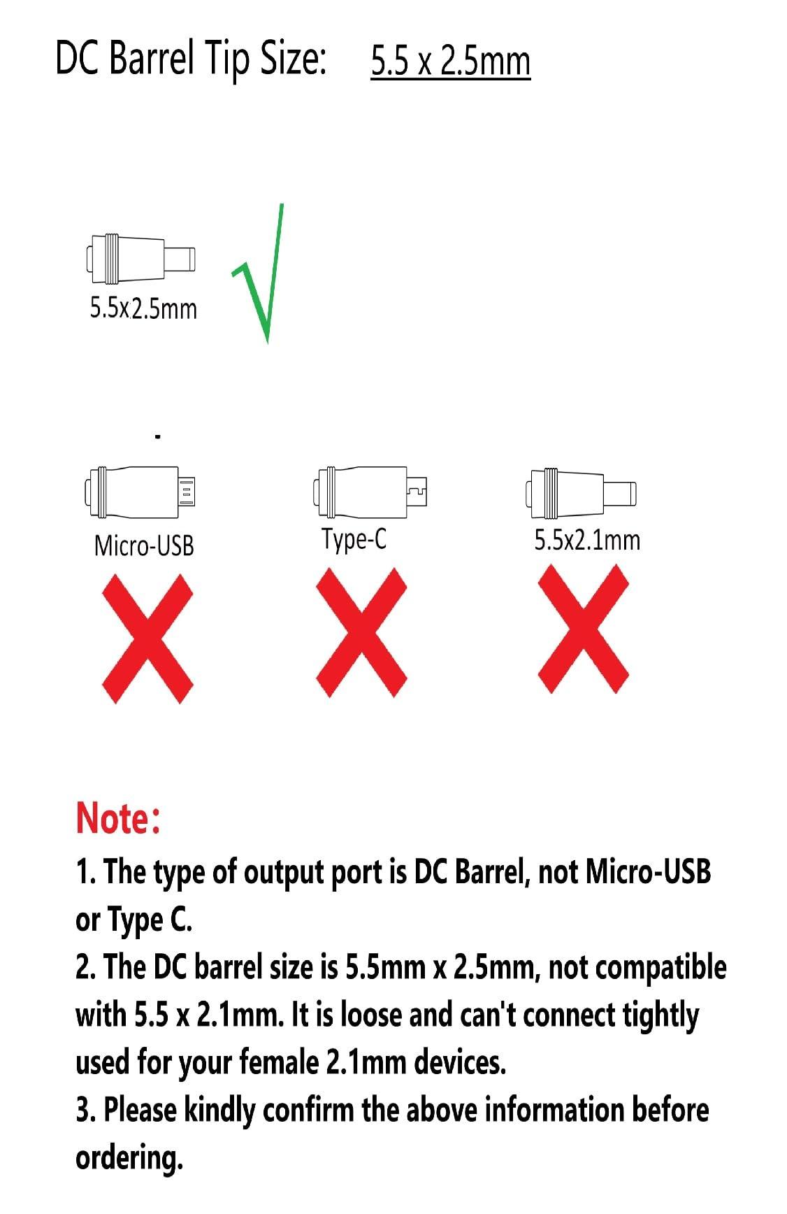 JOVNO 5V 1A DC Power Supply, AC to DC 5Volt 1Amp 0.8A 0.5A 450mA Power Adapter Cord with 5.5x2.5mm Barrel Tip