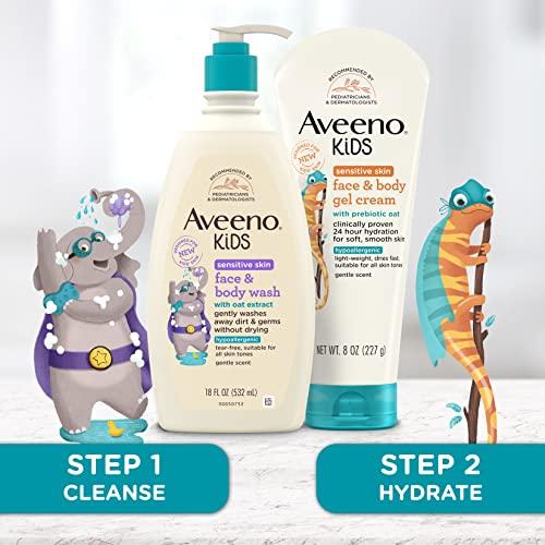 AVEENO BABY Aveeno Kids Sensitive Skin Face & Body Wash with Oat Extract, Gently Washes Away Dirt & Germs Without Drying, Tear-Free & Suitable for All Skin Tones, Hypoallergenic, 18 fl. Oz