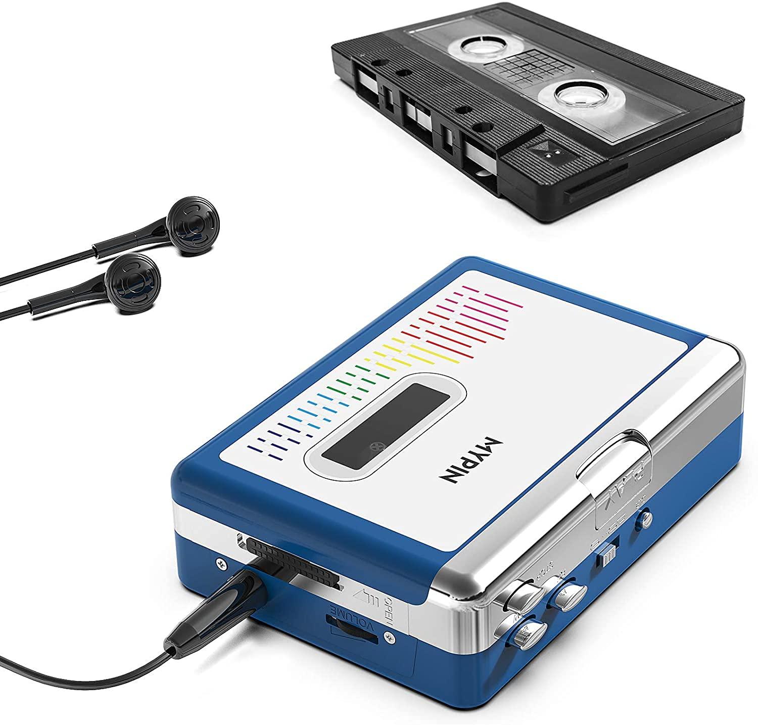 MYPIN Bluetooth Cassette Player with Headphone, Tape Player Bluetooth Output to Headphone/Speaker,Walkman Portable Cassette Tape Player 2 AA Battery or USB Power Supply, 3.5mm Headphone Jack