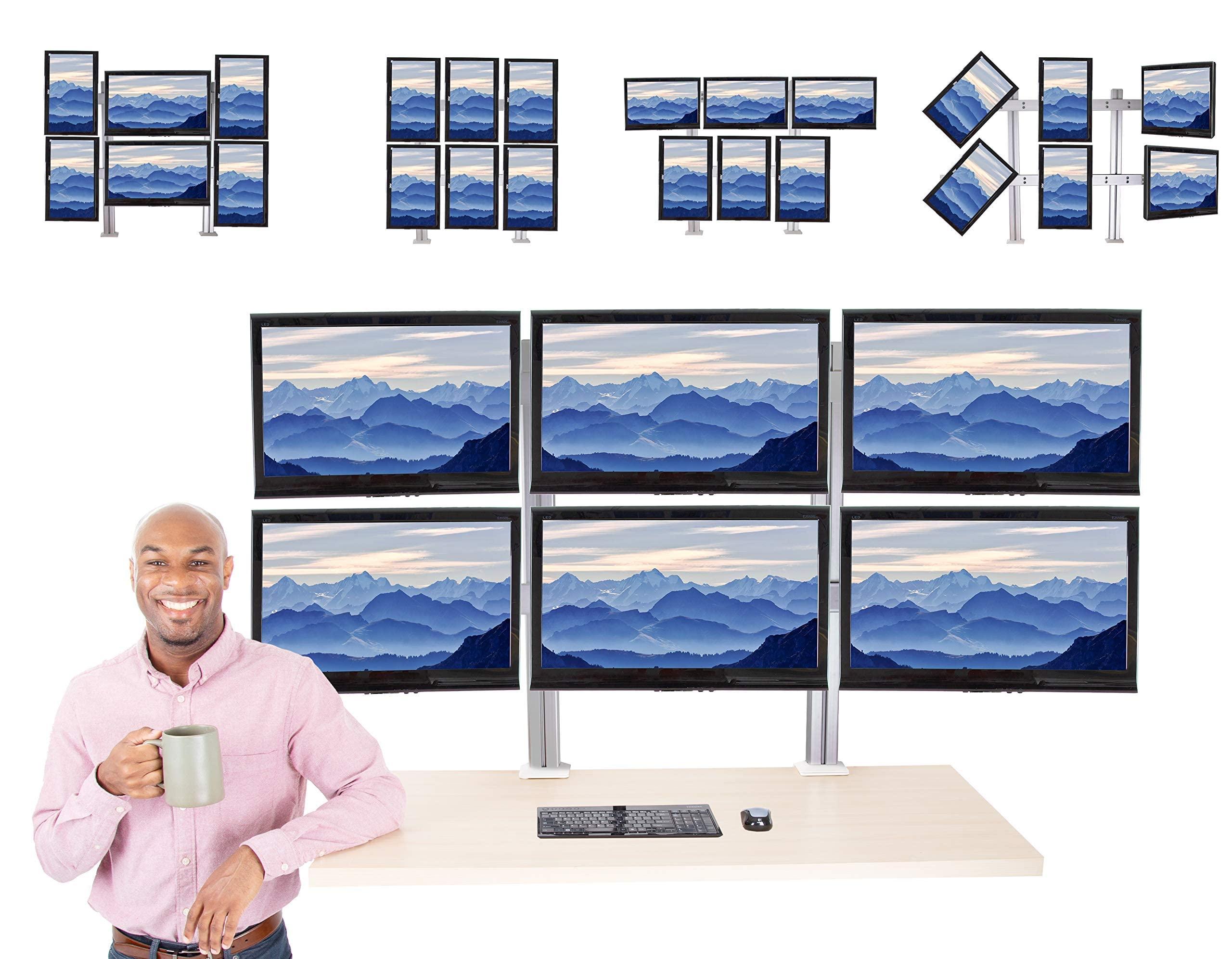 Stand Steady Stand Steady 6 Monitor Mount Desk Setup - Heavy-Duty Height Adjustable Monitor Stand, Swivel Arm with Clamp-On Base, 6 Screen VESA Mount Fits Most LCD/LED Monitors 17-32 in. (Silver, 6 Mounts)