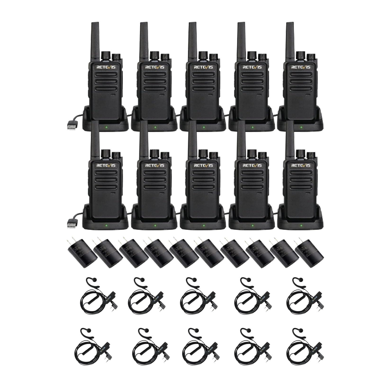 Retevis Retevis RT68 Walkie Talkie(10 Pack) Bundle with Earpiece(10 Pack),2 Way Radios Rechargeable with USB Charging Base and Adapter,Retevis G-Type Walkie Talkie Earpiece with Mic