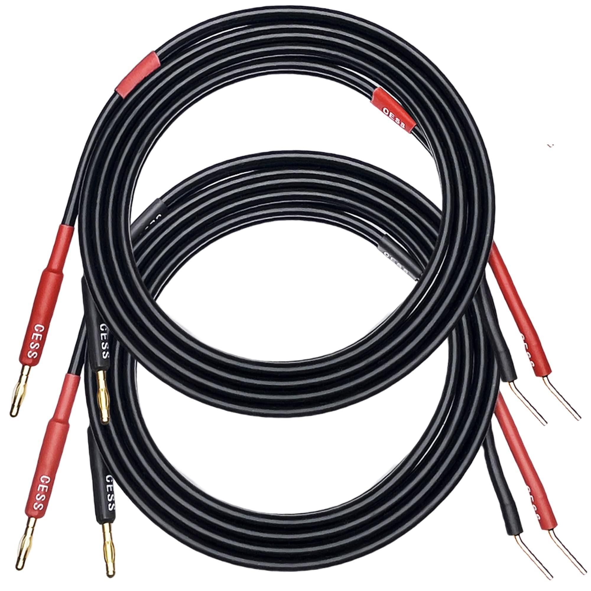 CNCESS CESS-119-6f Banana Plugs to Pin Type Plugs 12AWG 680 Strand Count Super Soft Silicone Wire Speaker Cable (6 Feet)