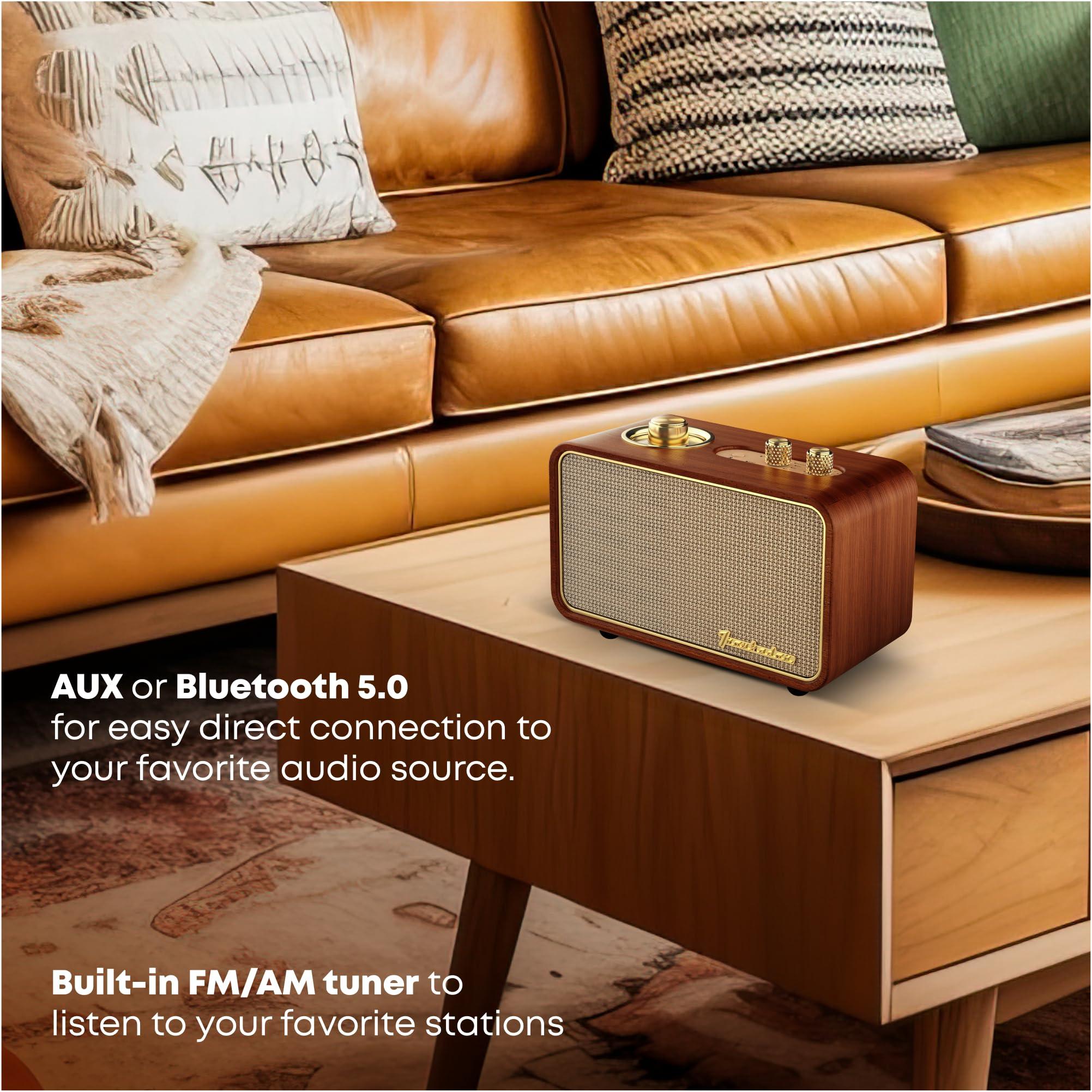Trenbader Trenbader Retro Bluetooth Speaker, Artlink Stero Wireless Speaker Walnut Wooden AM/FM Radio Small Vintage Bluetooth Speaker with Bluetooth 5.0 Connection for Gift, Party, Travel, Office,Home Wood