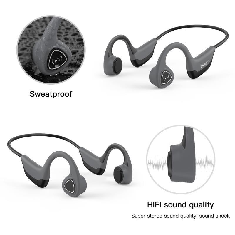 Tayogo Tayogo Bone Conduction Headphones, Wireless Bluetooth Bone Conducting Earbuds, Open Ear Headset with Mic, for Running, Cycling, Yoga-Grey (Almost Like-New)