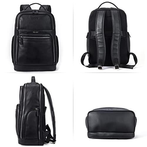 BOSTANTEN BOSTANTEN Leather Backpacks College 15.6” Laptop Travel Computer Shoulder Backpack For Men Black