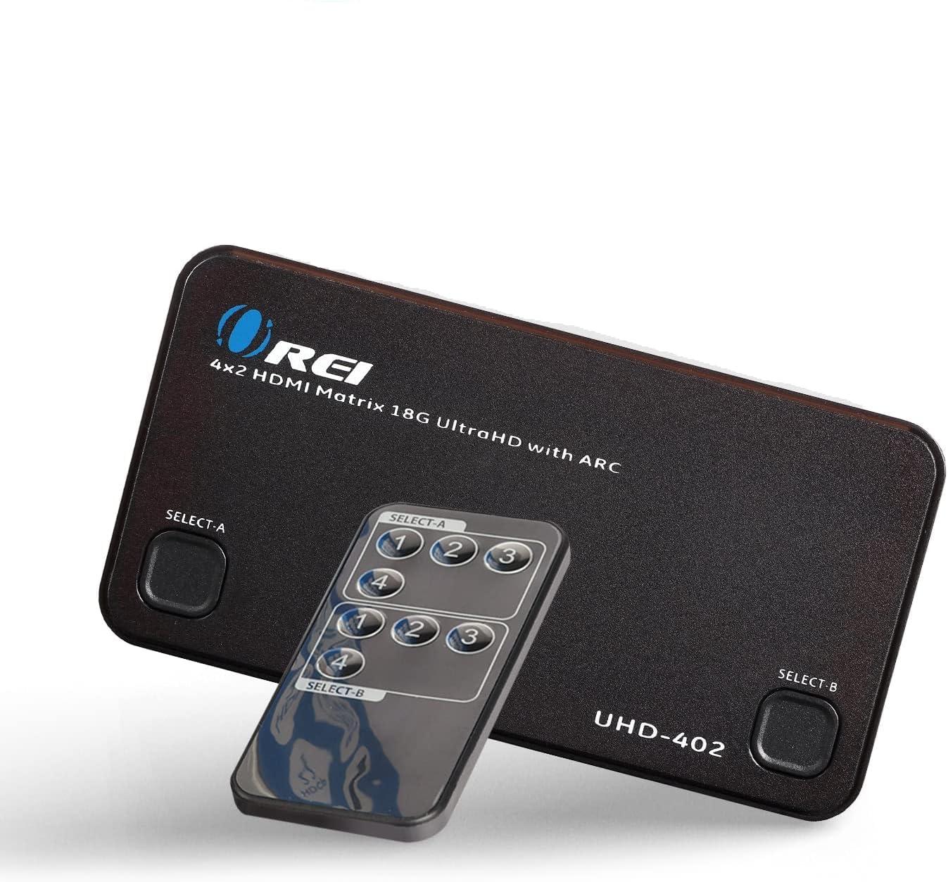 OREI OREI 4K HDMI Matrix Switch 4 X 2, Switcher 18G UltraHD with Arc Supports Upto 4K @ 60Hz & 1080P IR Remote Control - Full Matrix Selection (UHD-402)