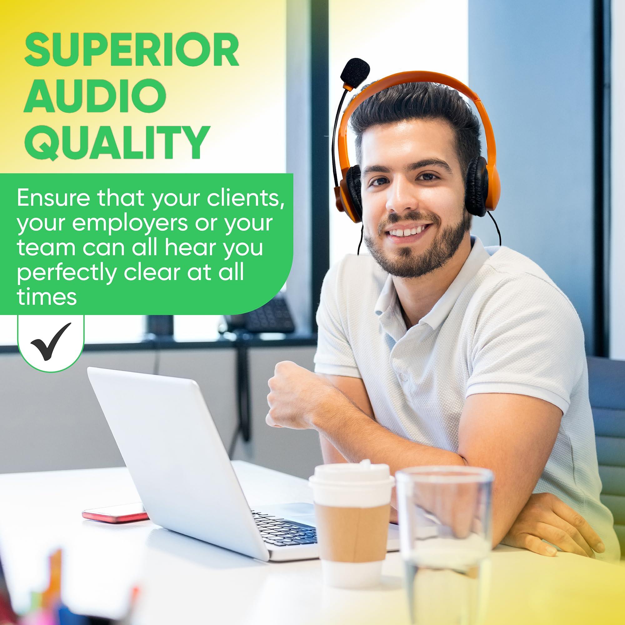 Bulktech 50 Pack Bulk Wired On-Ear Leather Headsets with Boom Microphone and 3.5mm Connector, Black