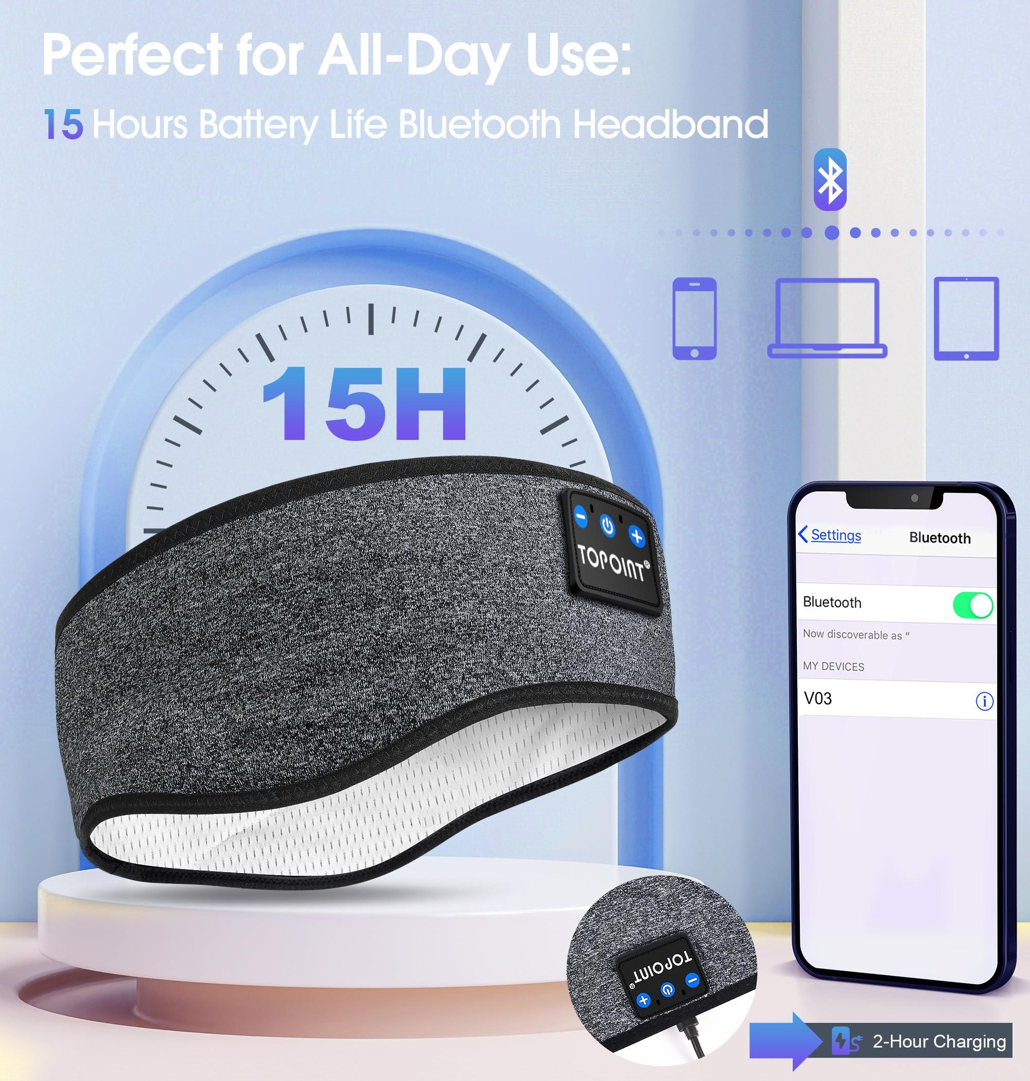 TOPOINT TOPOINT Sleep Headphones Headband Bluetooth 5.4, Sports Headband Earphones Sleeping Bluetooth Wireless with USB C for Women Men Sports Gifts Workout Jogging Yoga Insomnia Air Travel Meditation