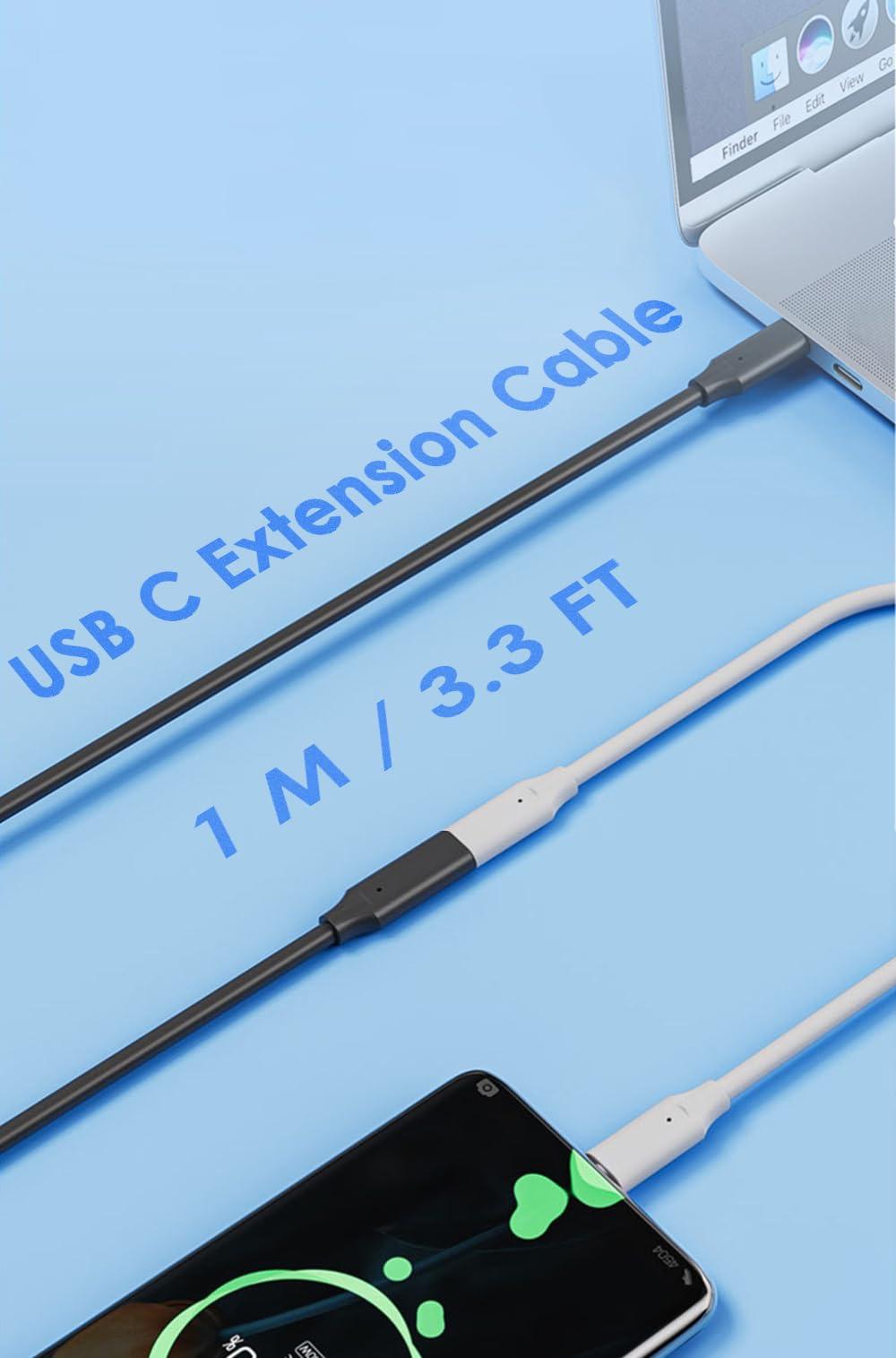 Mepsies USB C Extension Cable 3.3ft, USB Type C Male to Female Charging/Data Transfer Extender Cord, USB 3.2 10Gbps 5A/100W 4K/60Hz, Compatible with MacBook Pro/Air Dell XPS iPhone 15 Galaxy and More