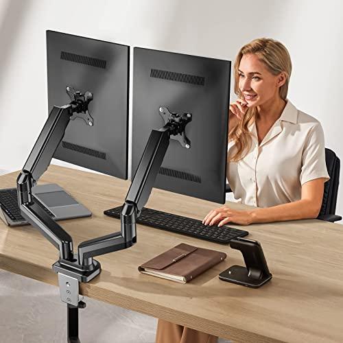 HUANUO HUANUO Dual Monitor Arm for 13 to 27 inch, Gas Spring Monitor Stands for 2 Monitors Vesa Mount with Clamp/Grommet Base, Computer Dual Monitor Desk Mount for up to 17.6 lbs per Arm