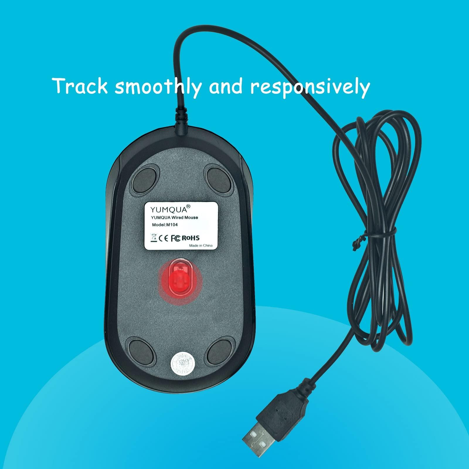 YUMQUA YUMQUA Computer Mouse Wired Bulk, Silent Optical USB Corded Mouse Mice Bulk for Laptop PC Chromebook, Black