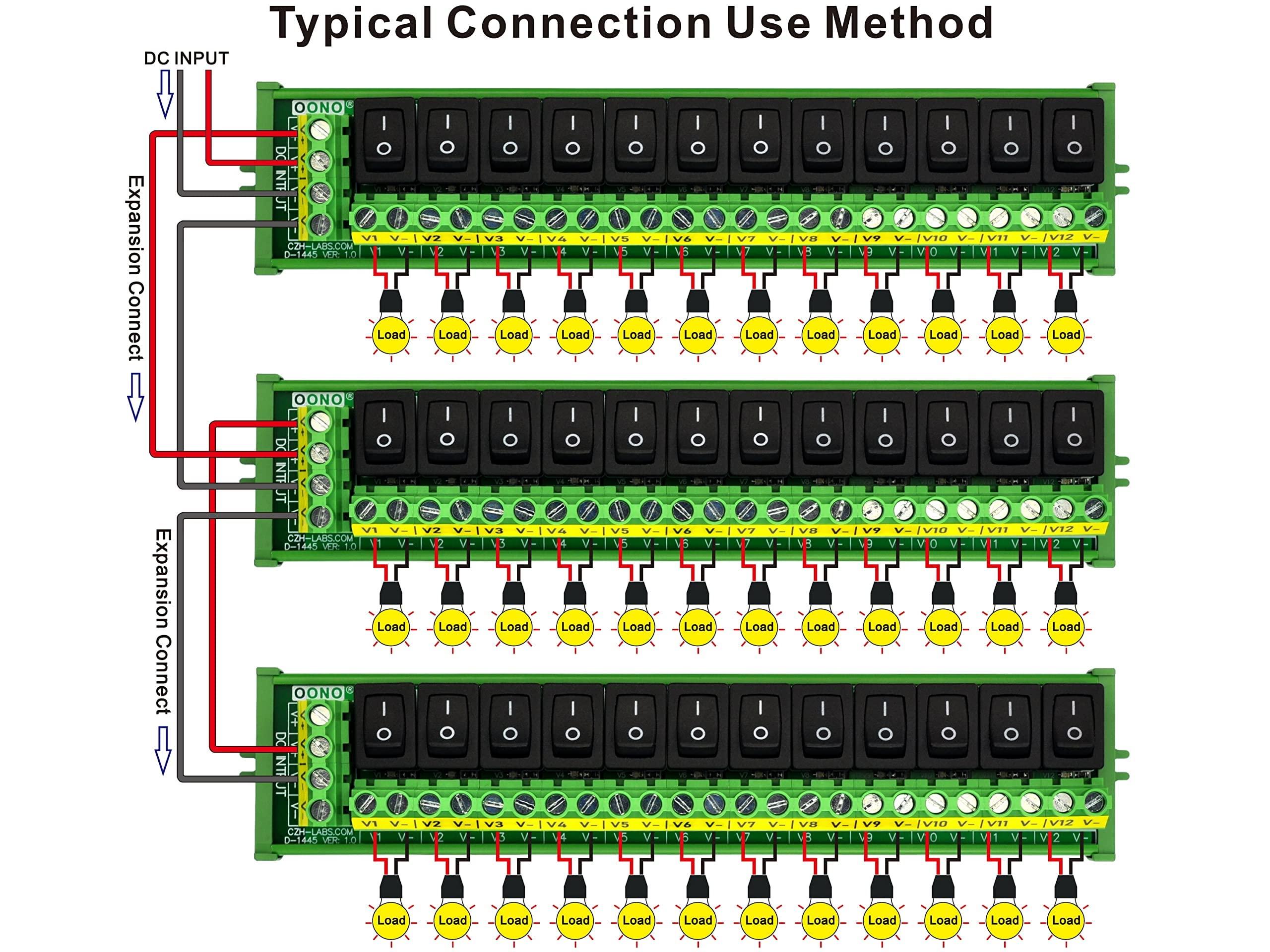 OONO Screw Mount 12 Channel Rocker Switch DC Power Distribution Strip Module