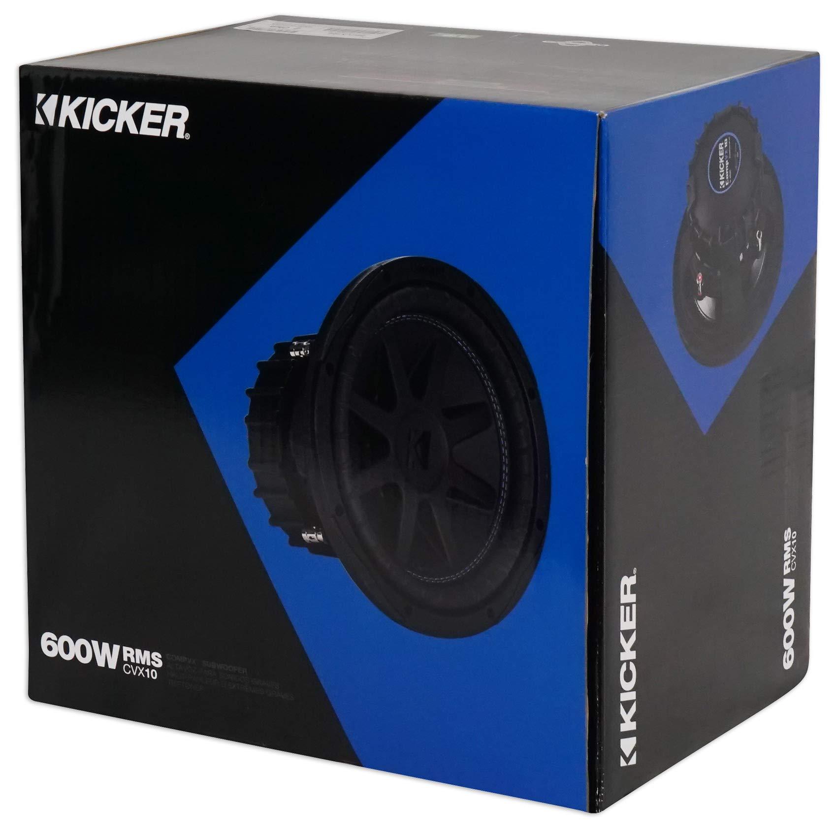 KICKER Kicker 44CVX104 Comp VX CVX 10\" 1200W Car Subwoofer Bundle with Rockville RSV10 Single Vented Subwoofer Enclosure Box and Single Sub Box Enclosure Installation Kit