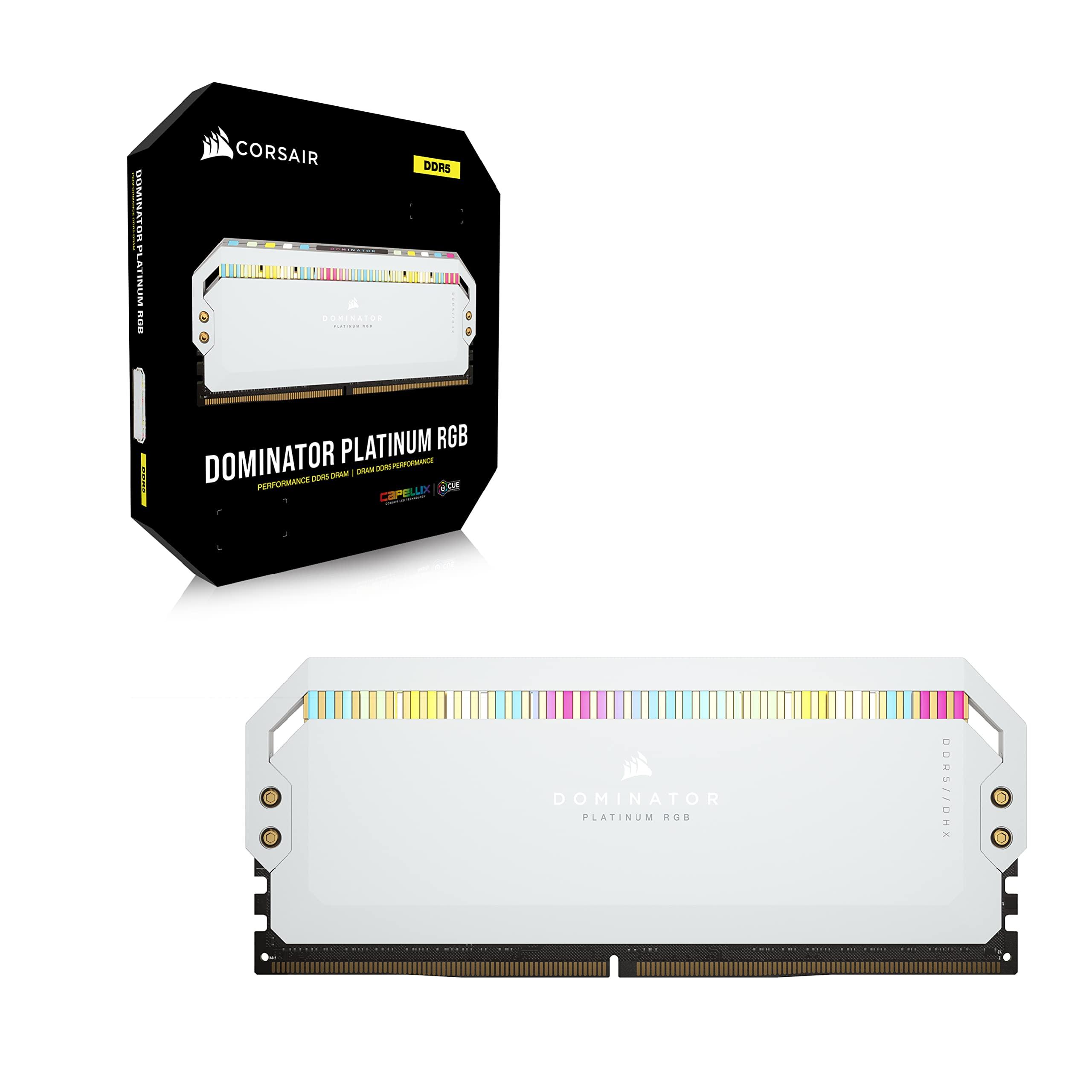 Corsair CORSAIR DOMINATOR PLATINUM RGB DDR5 RAM 32GB (2x16GB) 6200MHz CL36 Intel XMP iCUE Compatible Computer Memory - White (CMT32GX5M2X6200C36W)