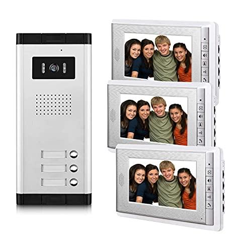 AMOCAM AMOCAM Apartment Video Intercom System and Electric Control Door Lock and 12V Power Supply Control for 3 Units Apartment Household