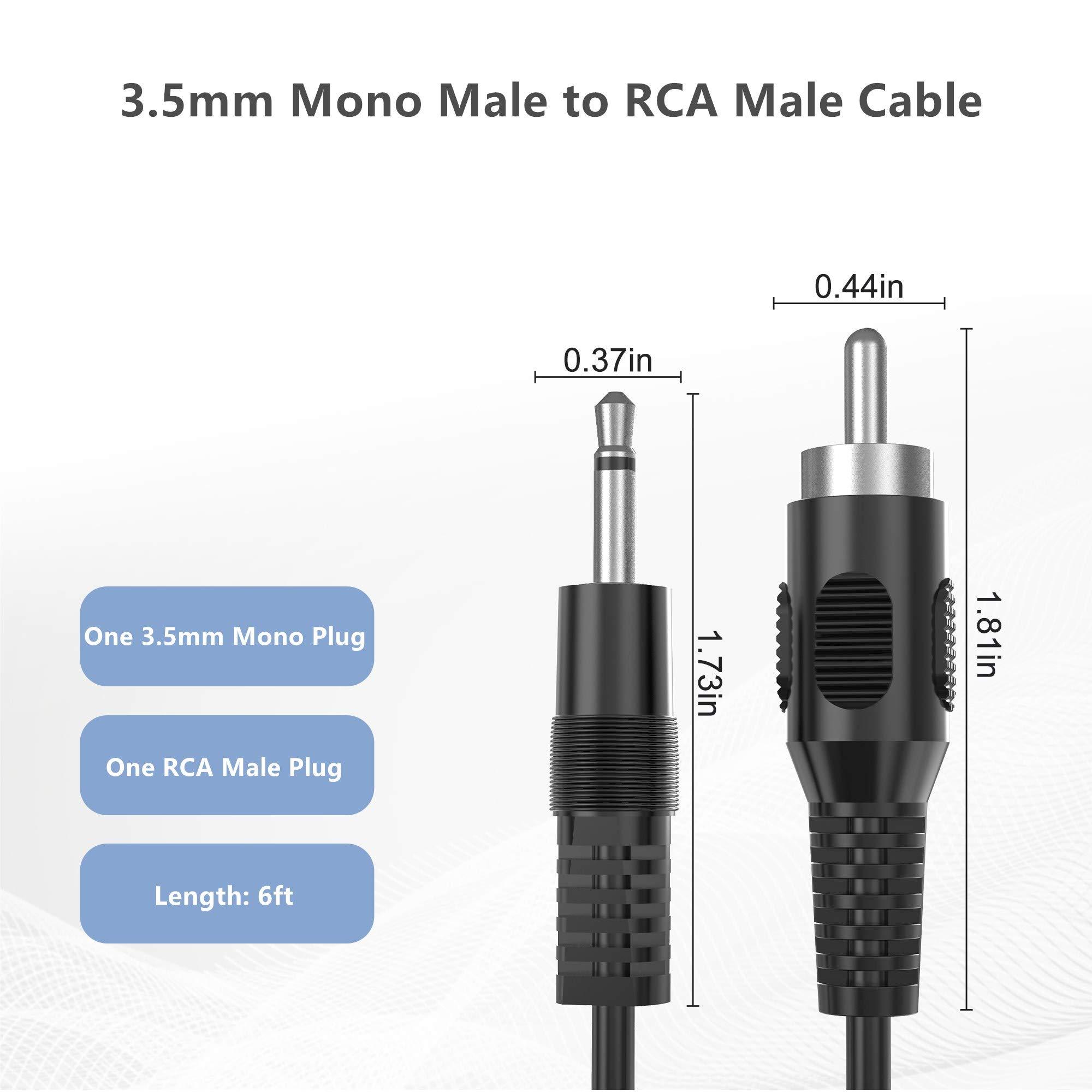 RFAdapter RCA to 3.5mm Mono, 6ft 3.5mm 1/8 inch Mono Male Plug to RCA Male Audio Cable Adapter, for Speakers, Subwoofer