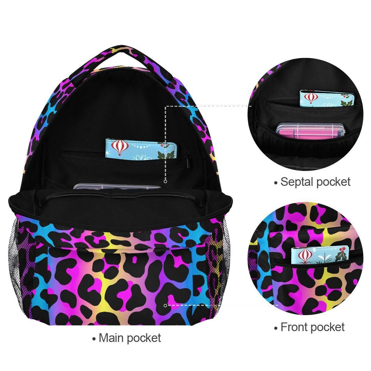 senya Leopard Print Cheetah Neon Gradient Backpack School Bag Travel Daypack Rucksack for Students Boys Girls, Laptop Backpack