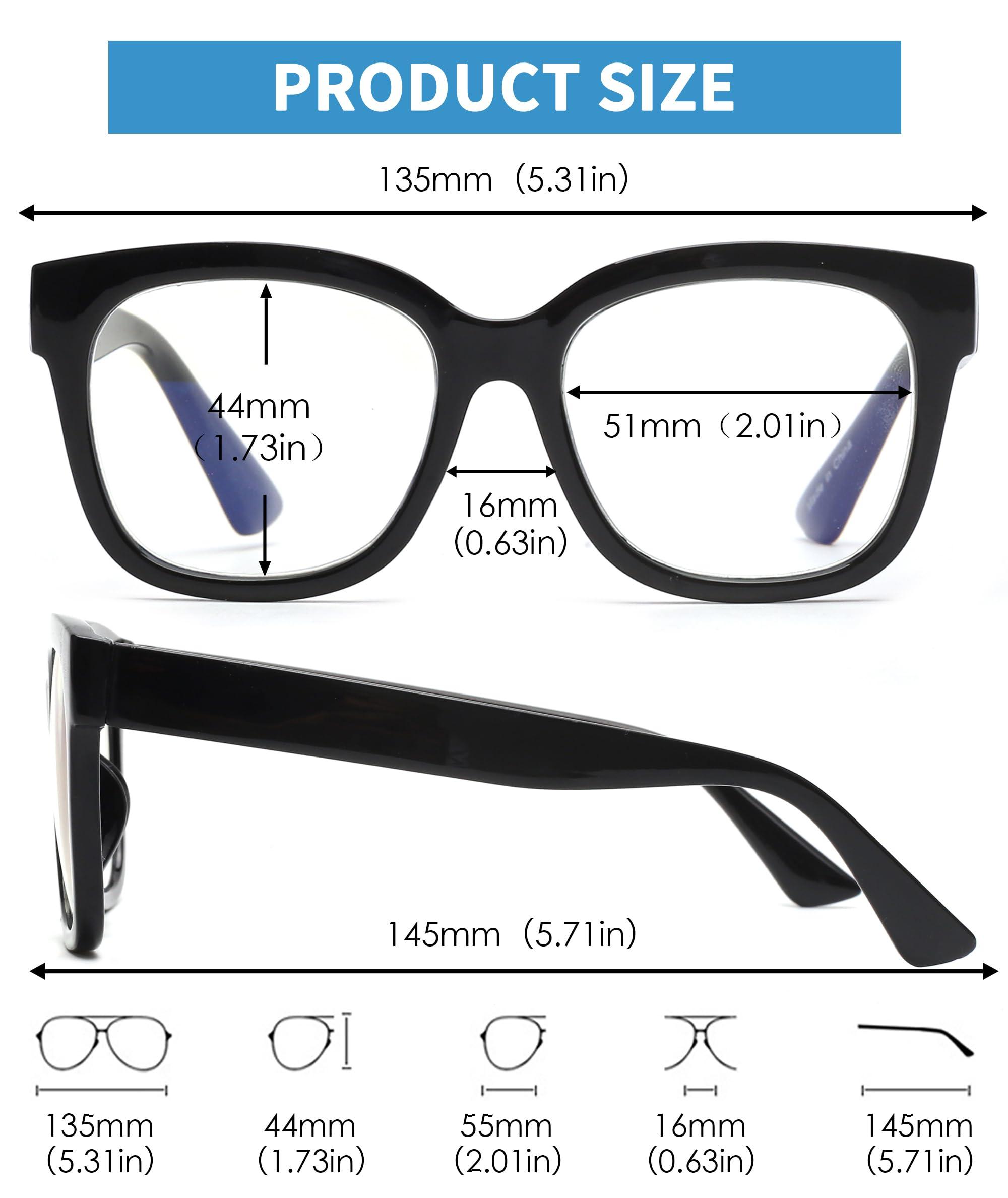 JM JM Reading Glasses for Women Oprah Style 3 Pack Square Oversized Readers with Spring Hinge Blue Light Blocking Ladies +2.25