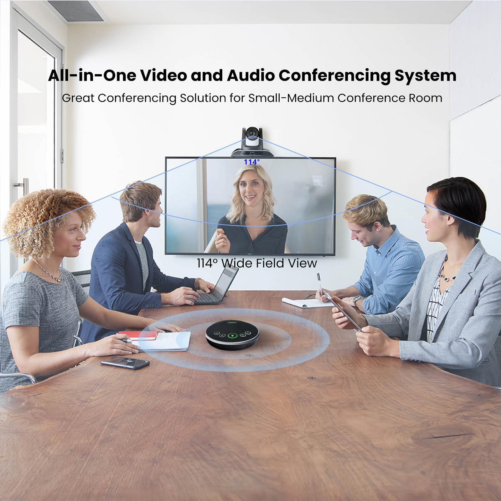 TONGVEO TONGVEO All-in-One Conference Room Video Camera System Bundle HD 1080P 60fps 3X Optical Zoom USB3.0 HDMI PTZ Camera and Bluetooth Conference Speakerphone with Microphones