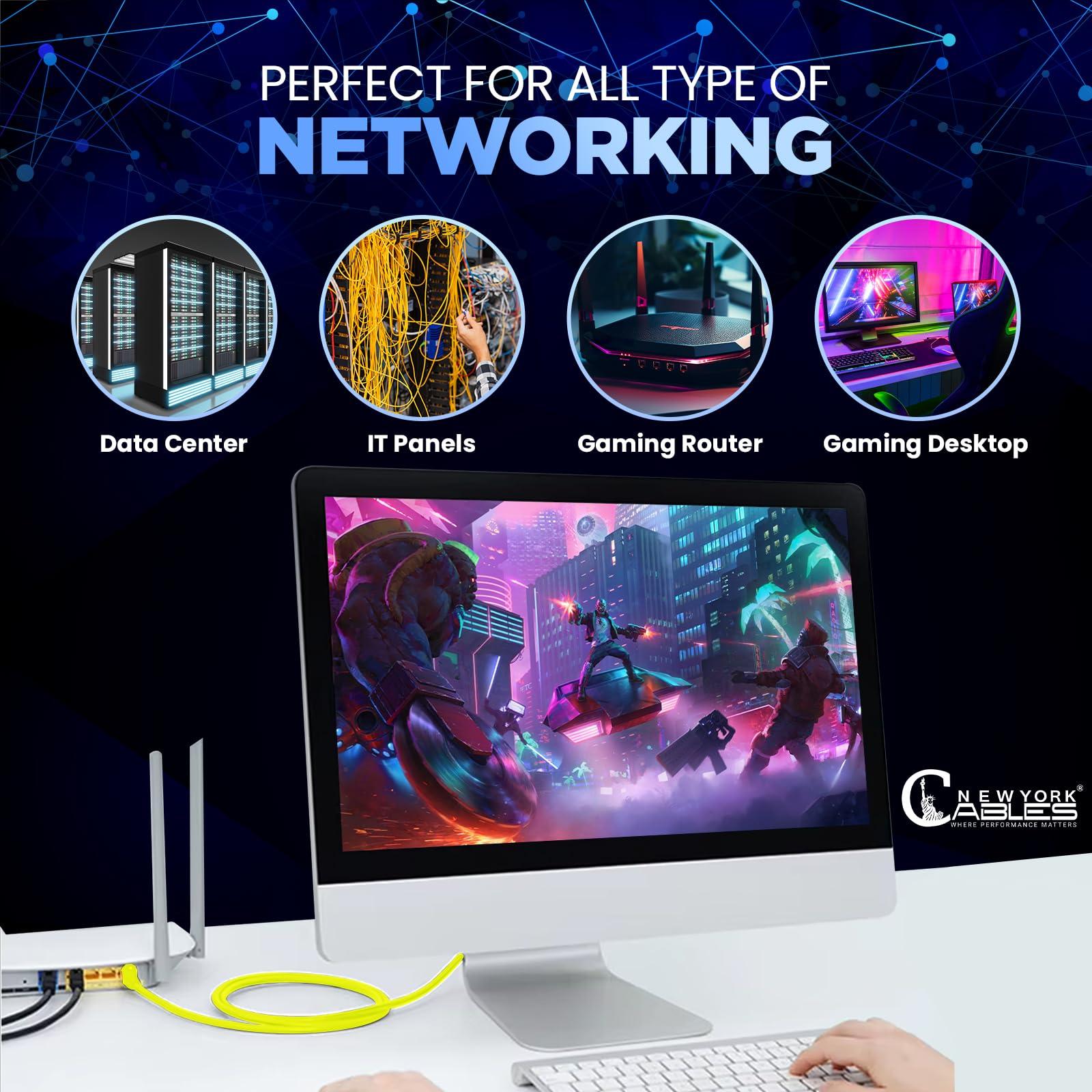 NewYork Cables NewYork Cables Cat6 Ethernet Patch Cable 1 ft (5 Pack), Snagless Cat6 Patch Cables for Data Centers, 10Gbps, 550Mhz Ethernet Cord, Bare Copper Network Patch Cables for Home and Enterprise -Yellow