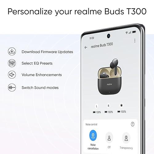 realme realme Earbud T300, Deep Bass, 30db ANC, Immersive Sound, Up to 40 Hour Playtime with Charging case, Bluetooth 5.3, Youth White