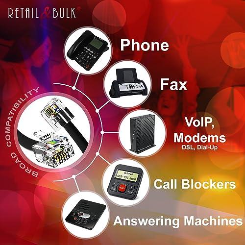 RetailAndBulk (3 Pack) 6 Inch Short Telephone Cable RJ11 Male to Male 6P4C Phone Line Cord with High End Materials, 100% Copper and Thick Gold Plating. Made in USA by Retail&Bulk (6 Inches, Black)