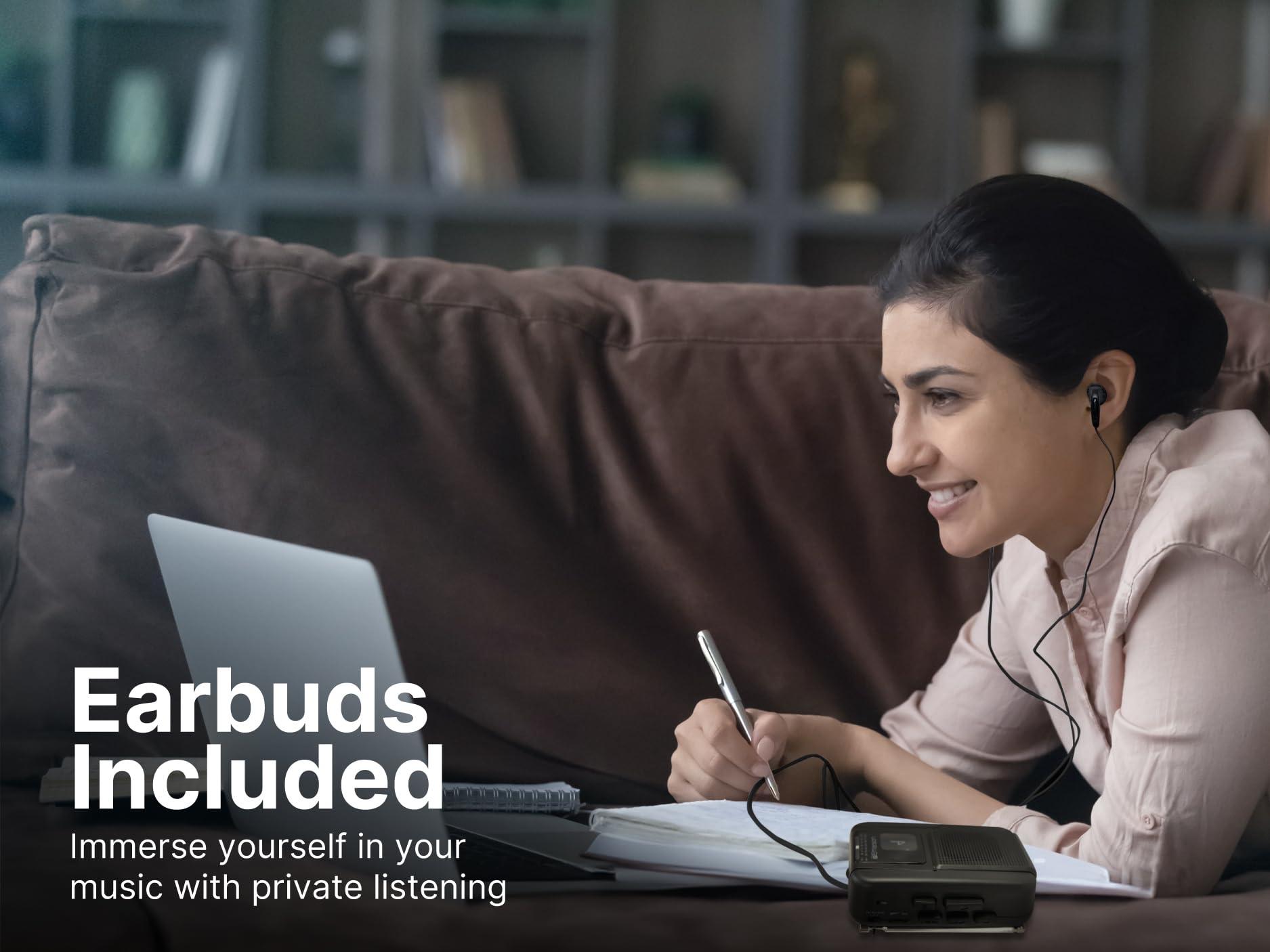 Emerson Emerson EPC-1001 Portable Cassette Player & Recorder with AM/FM Radio and Bluetooth Connectivity, Built-in Speaker, Auto-Stop Playback, 3.5mm Headphone Jack - Classic Cassette Recording