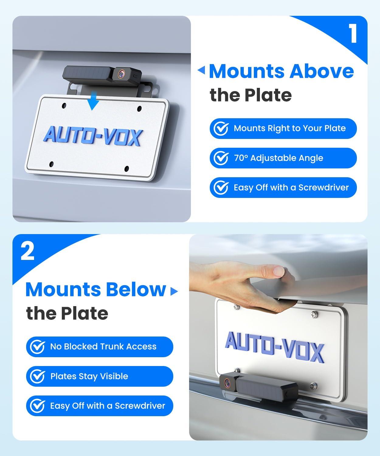 AUTO-VOX AUTO-VOX Solar Wireless Backup Camera with 5" 1080P Monitor: 5000mAh Battery 2 Mins DIY Installation & 2 Split Screen Back Up Camera, IP69K Waterproof Reverse Camera for Car, Van, SUV, Truck, Trailer