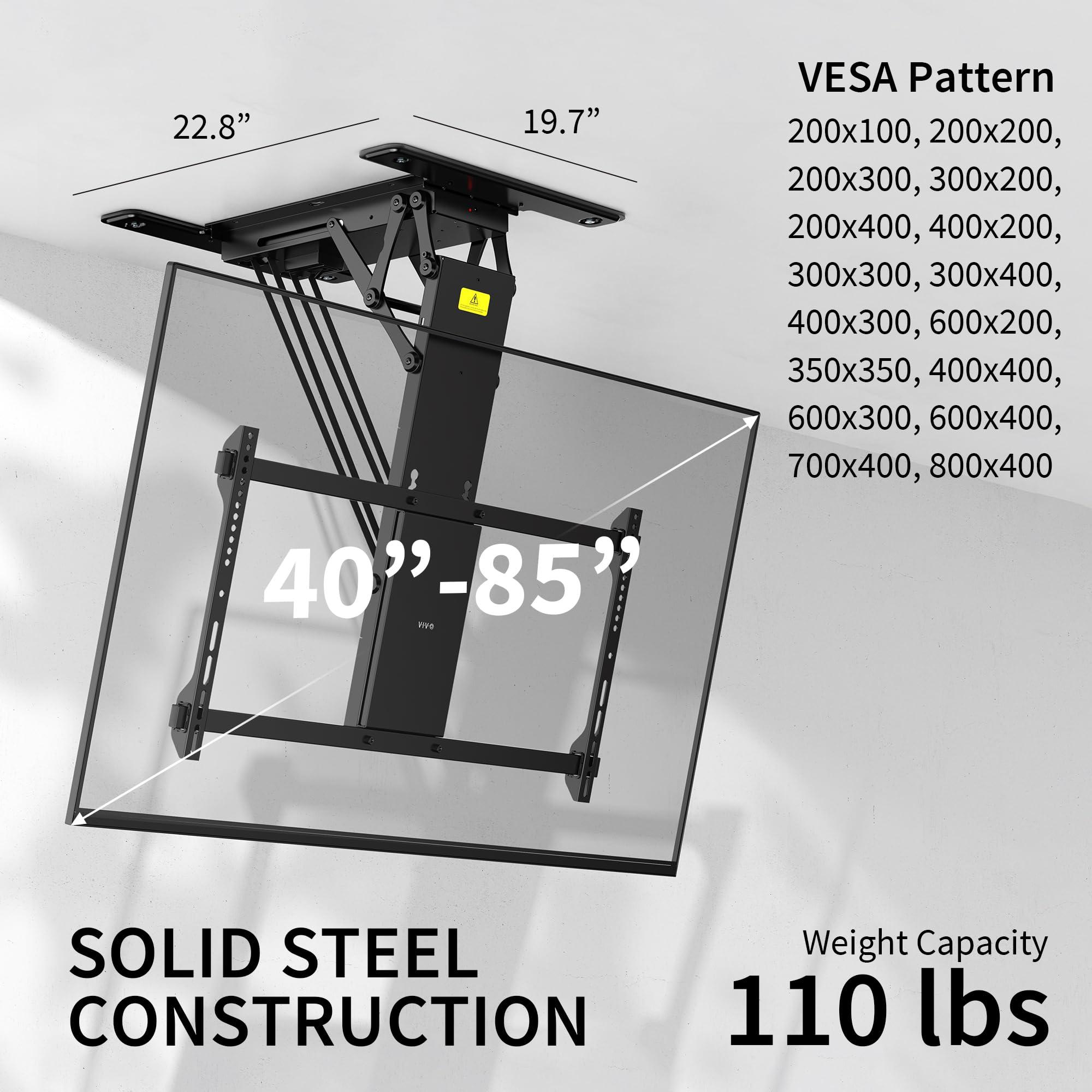 VIVO VIVO Electric TV Ceiling Mount for 40 to 85 inch Screens, Large Flip-Down Motorized Pitched Roof VESA Mount, Master Pack, Black, MOUNT-E-FD85