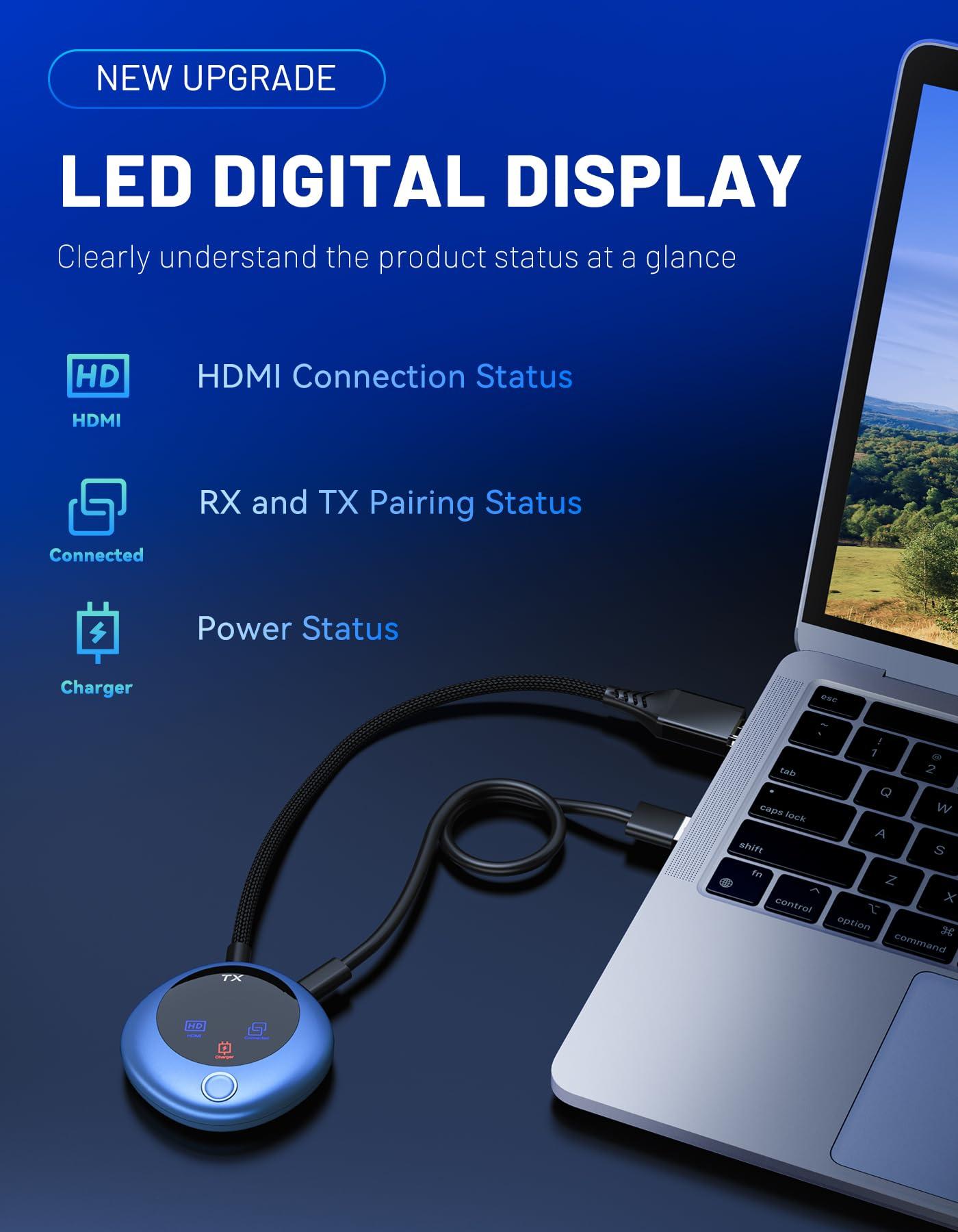 TPUFO TPUFO Wireless HDMI Transmitter and Receiver, 4K Decode 1080P Output, 2.4G/5G Plug & Play, for Streaming Video/Audio/Files, Audio Sync, USB-C to HDMI Adapter, No Need App/Bluetooth/WiFi