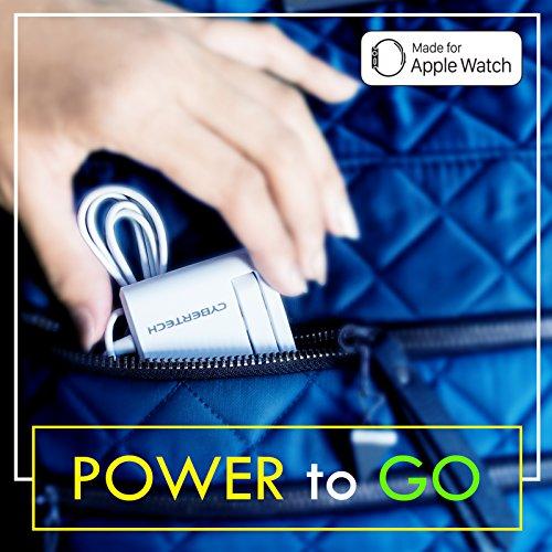 CyberTech [MFI Certified] Replacement Protable Magnetic Charging Dock for Apple iWatch, Foldable Enable Nightstand Mode with 3ft Long USB Cable Compatible for All iWatch Series 1, 2, 3 (38, 42mm) (White)