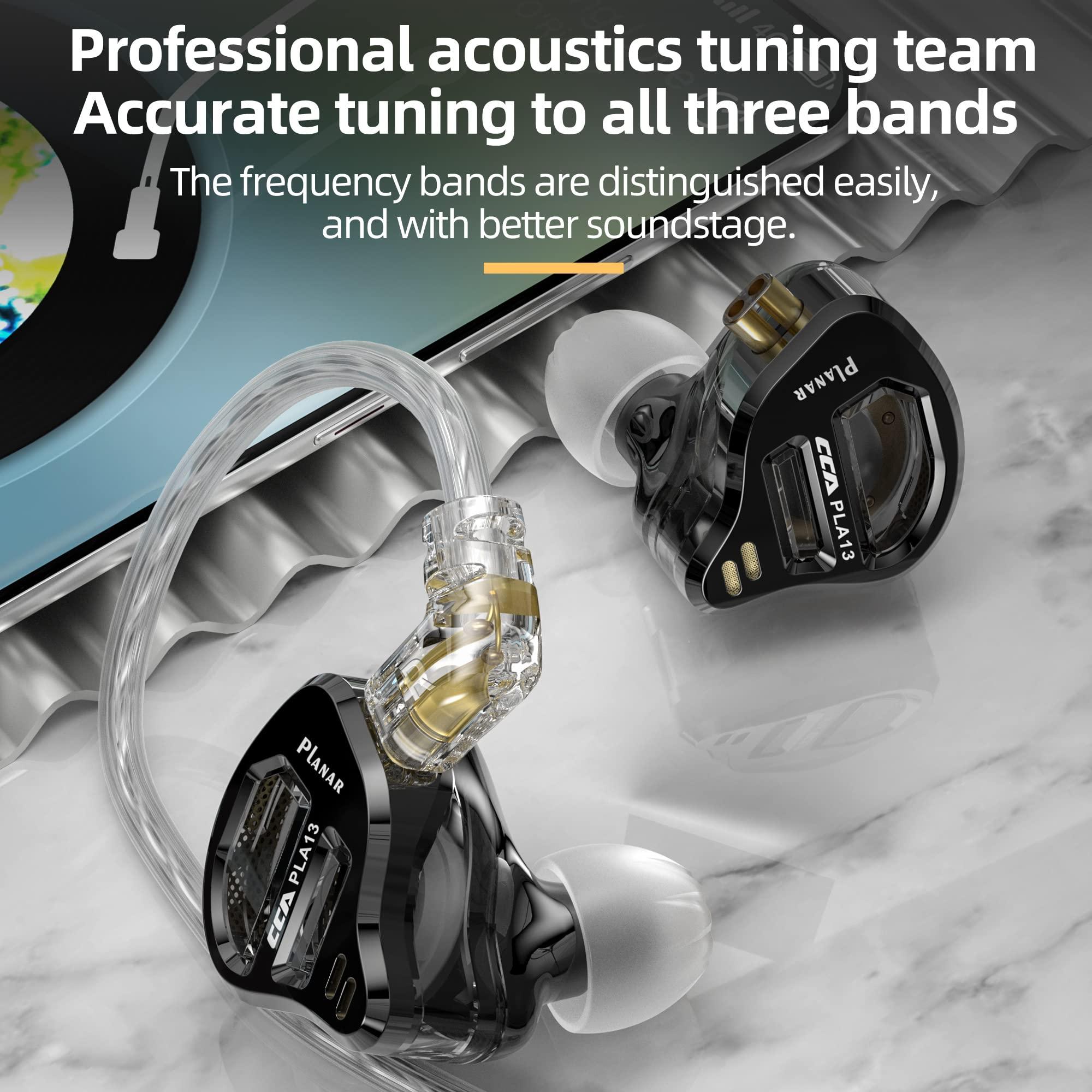 erjigo CCA PLA13 Planar Drivers in-ear Headphones Earbuds, CCA in-ear Monitor Bassy Earphones, iem HIFI Wired ear buds for Audiphile (Black, with Microphone)