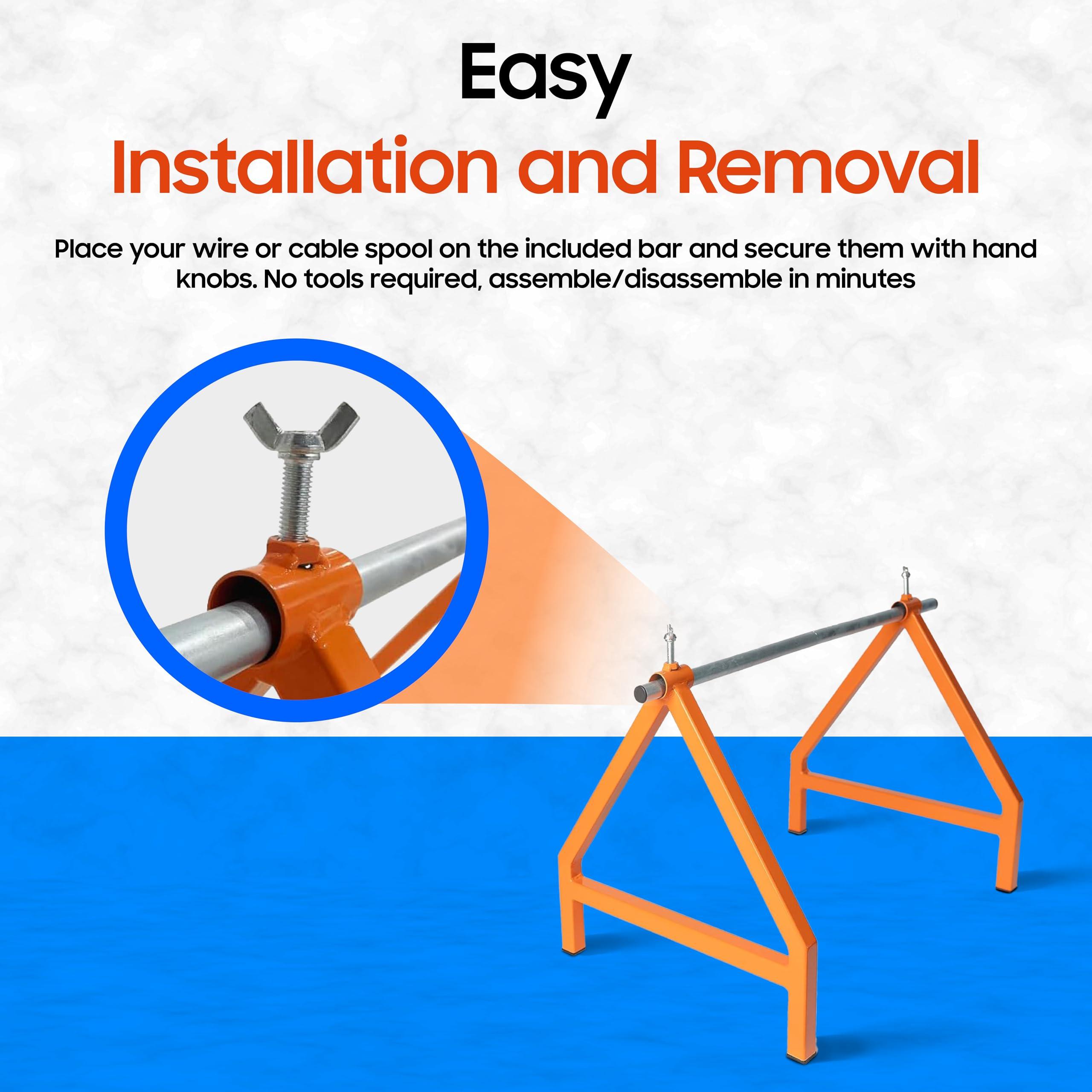 Wire Reel EIP Wire Caddy and 24" Wide Spool Rod | Portable Cable/Wire Spool Rack | Wire Reel Dispenser Heavy Duty Steel Welded Frame for up to 28" Diameter Spools | 220 lb Capacity | Heavy Duty knobs