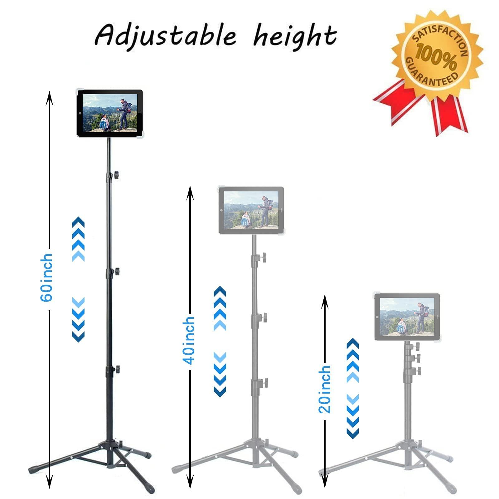 Raking Raking Ipad Tripod Stand, Height Adjustable Ipad Stand Floor & Ipad Stand Holder with 360 Rotating Tablet Holder Mount for Ipad Pro 12.9, Ipad Air 10.5 and More 10" to 14" Tablets