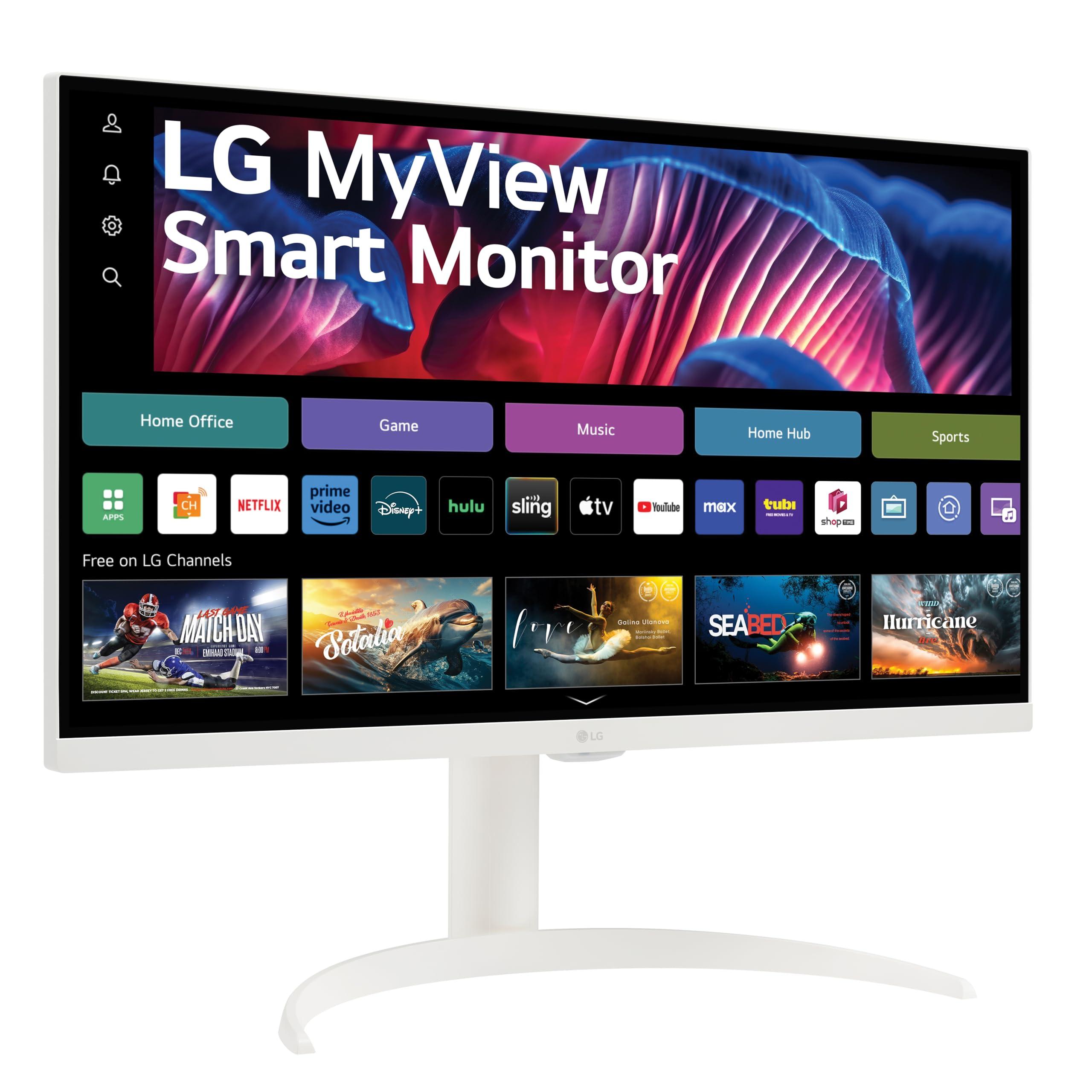 LG LG 27SR75U-W MyView 27 inch 4K UHD (3840x2160) IPS HDR10 USB Type-C 65W PD Smart Monitor webOS 23 AirPlay Screen Share Bluetooth ThinQ App Built-in Speaker HDMI White