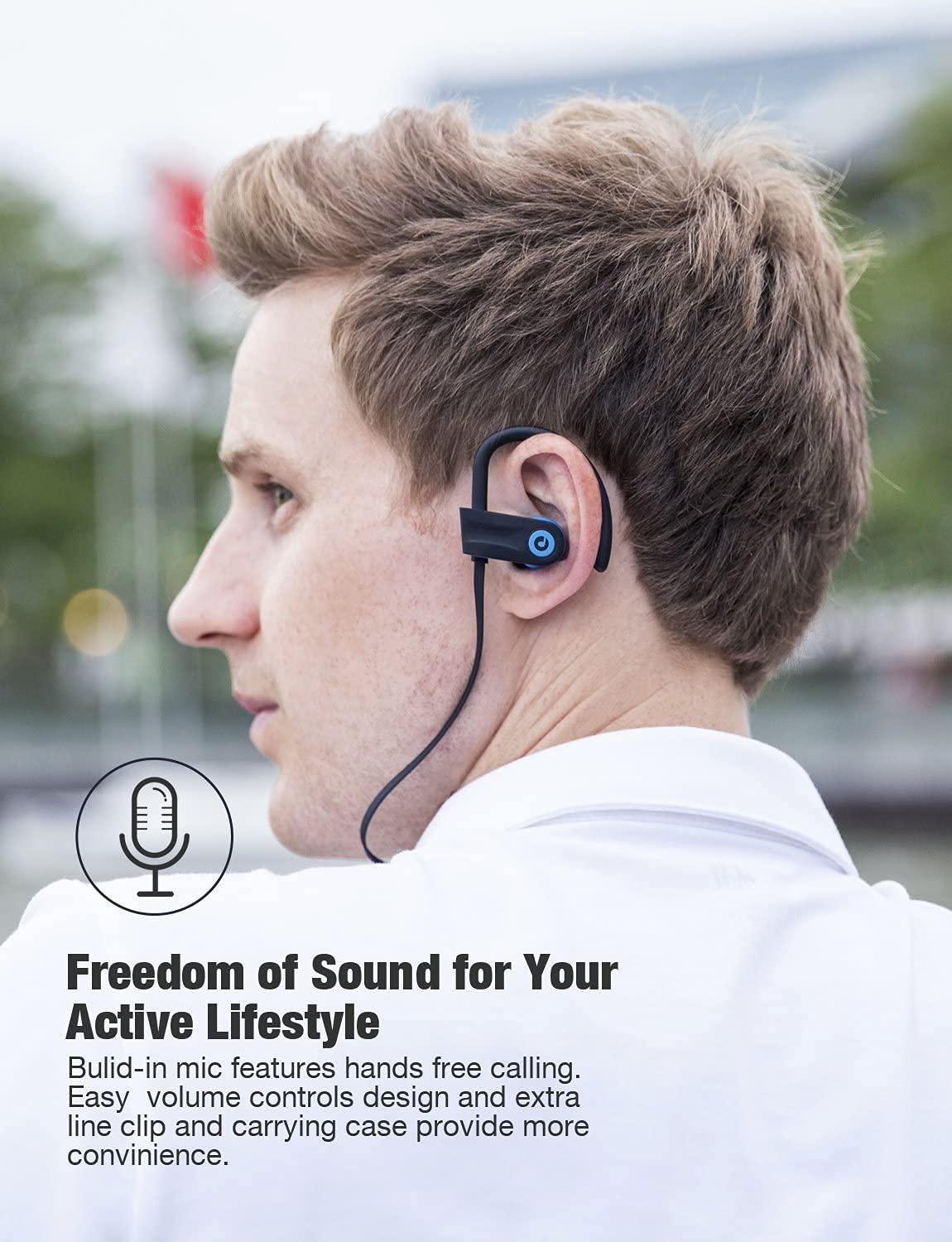 Otium Bluetooth Headphones, Otium Wireless Sports Earbuds, Waterproof IPX7 w/Mic, HD Stereo in-Ear Earphones, Case, Fast Pairing, Gym Running Workout, 10 Hrs Battery Noise Cancelling Headsets