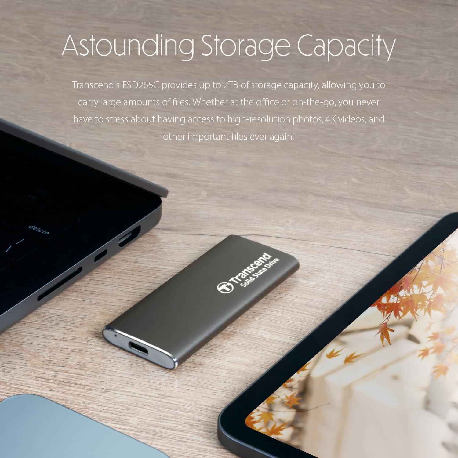Transcend Transcend Portable SSD 2TB External Solid State Drives, up to 1050MB/s USB C SSD External Hard Drive USB 3.2 Gen 2 for iPhone, iPad, Windows, Mac, Android, Tablets, PS5, PS4, Xbox and Smart TV