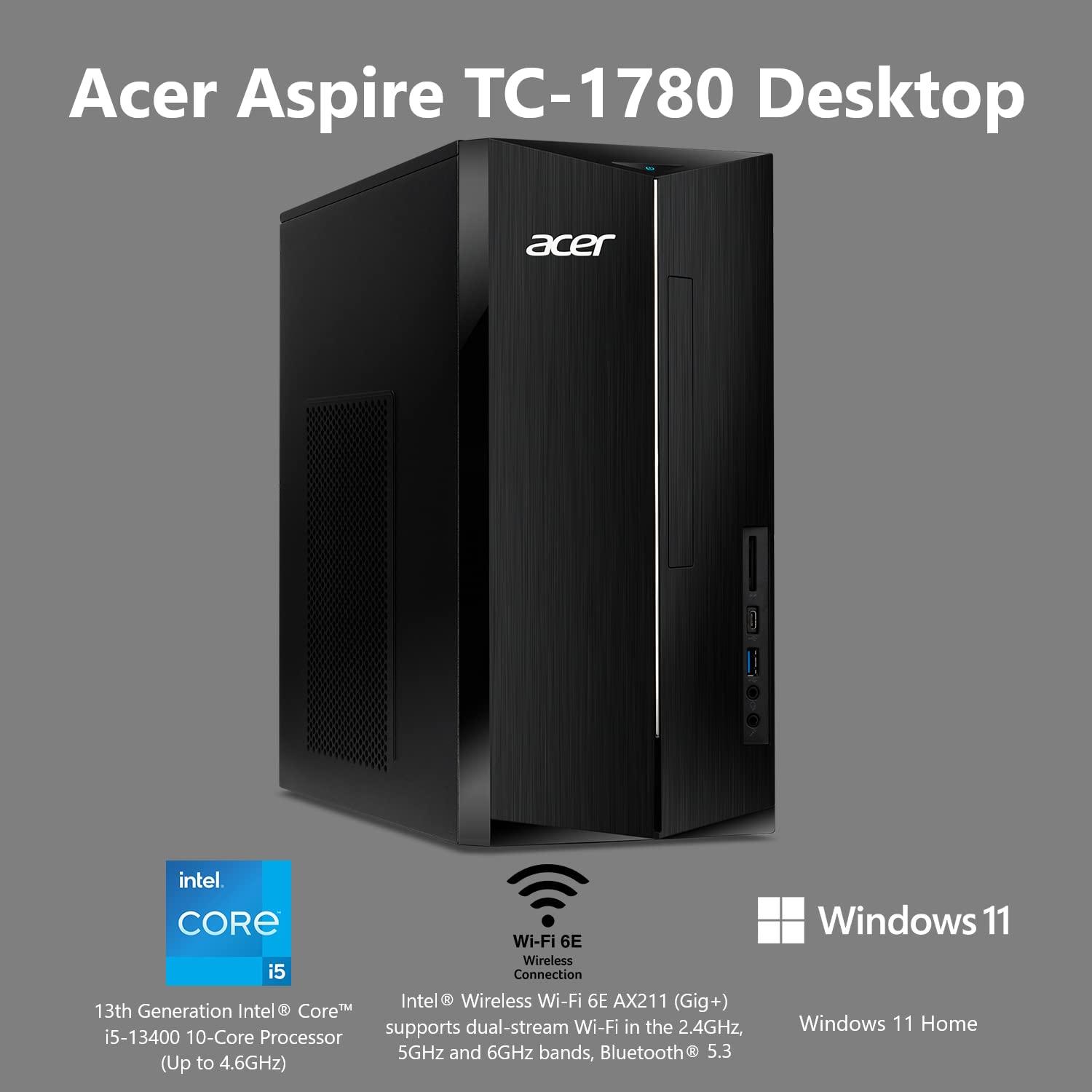 acer Acer Aspire TC-1780-UA93 Desktop | 13th Gen Intel Core i5-13400 10-Core Processor | 16GB 3200MHz DDR4 | 1TB M.2 2280 PCIe Gen 4 SSD | SD Card Reader | Intel Wi-Fi 6E AX211 | Windows 11 Home,Black