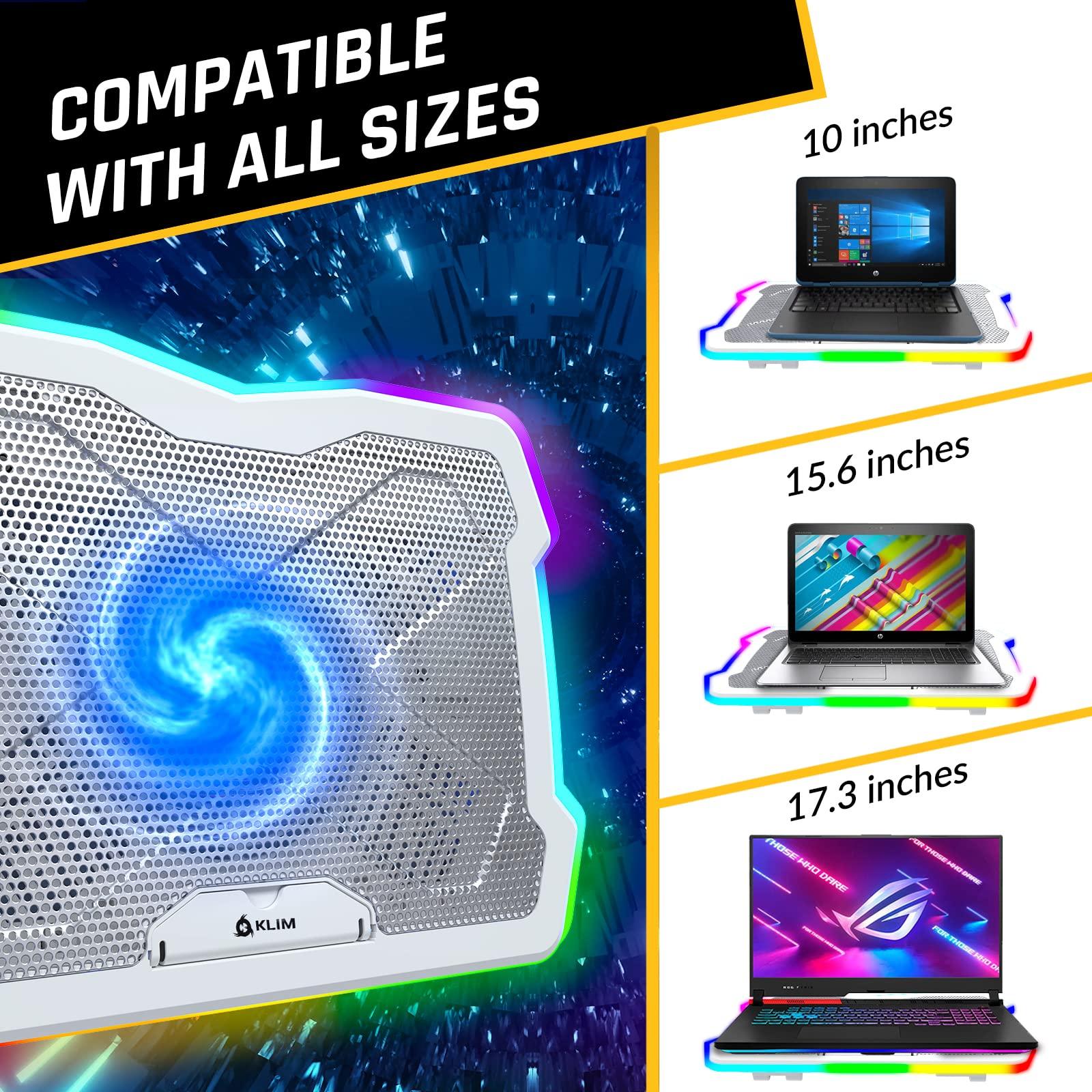 KLIM KLIM Ultimate + RGB Laptop Cooling Pad with LED Rim + New 2024 + Gaming Laptop Cooler + USB Powered Fan + Very Stable and Silent Laptop Stand + Compatible up to 17" + PC Mac PS5 PS4 Xbox One - White
