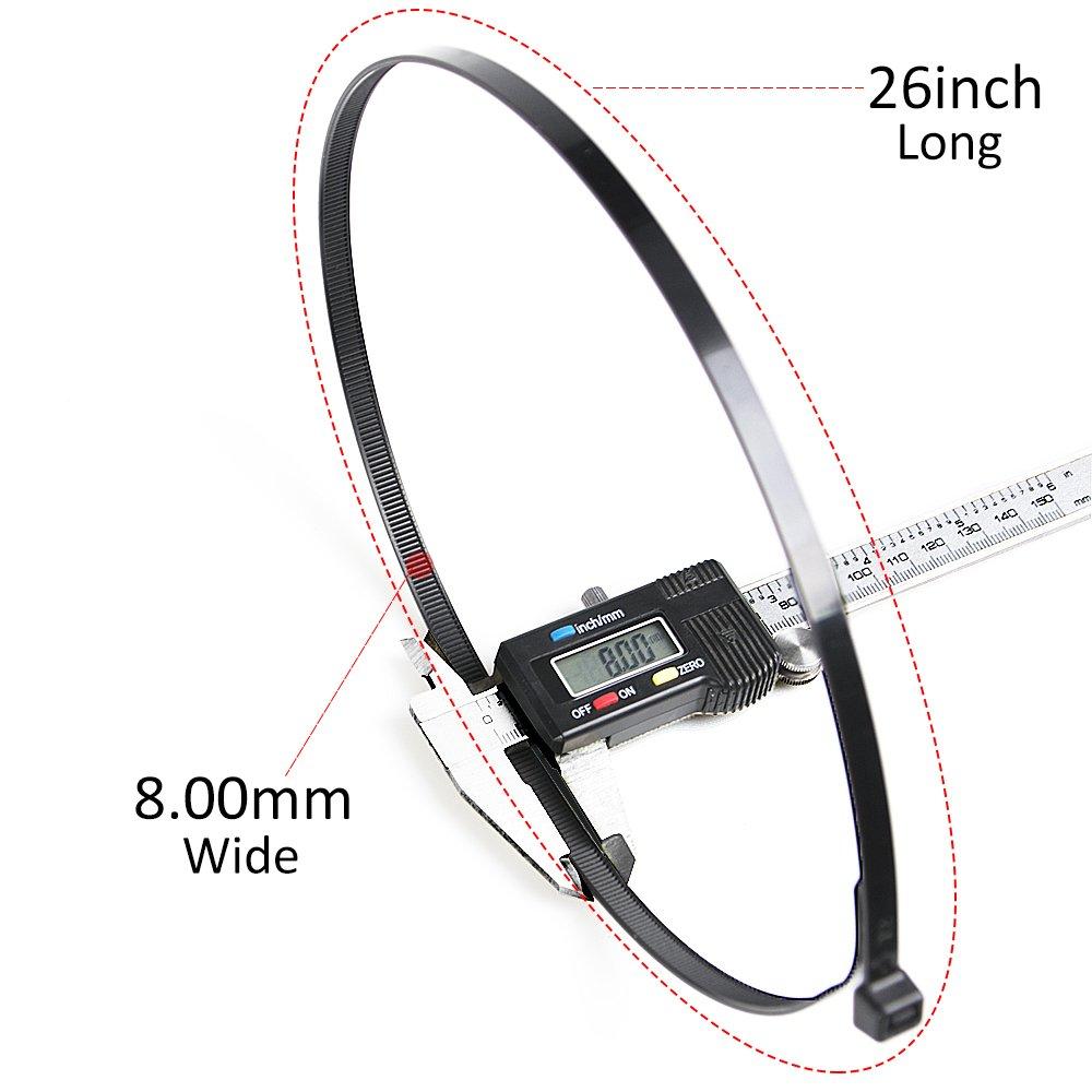 Flurhrt Cable Zip Ties Heavy Duty 26 Inch, Strong Large Black Zip Ties with 200 Pounds Tensile Strength, 50 Pieces, Long Durable Nylon Black tie wraps, Indoor and Outdoor UV Resistant, Quality Cable Ties