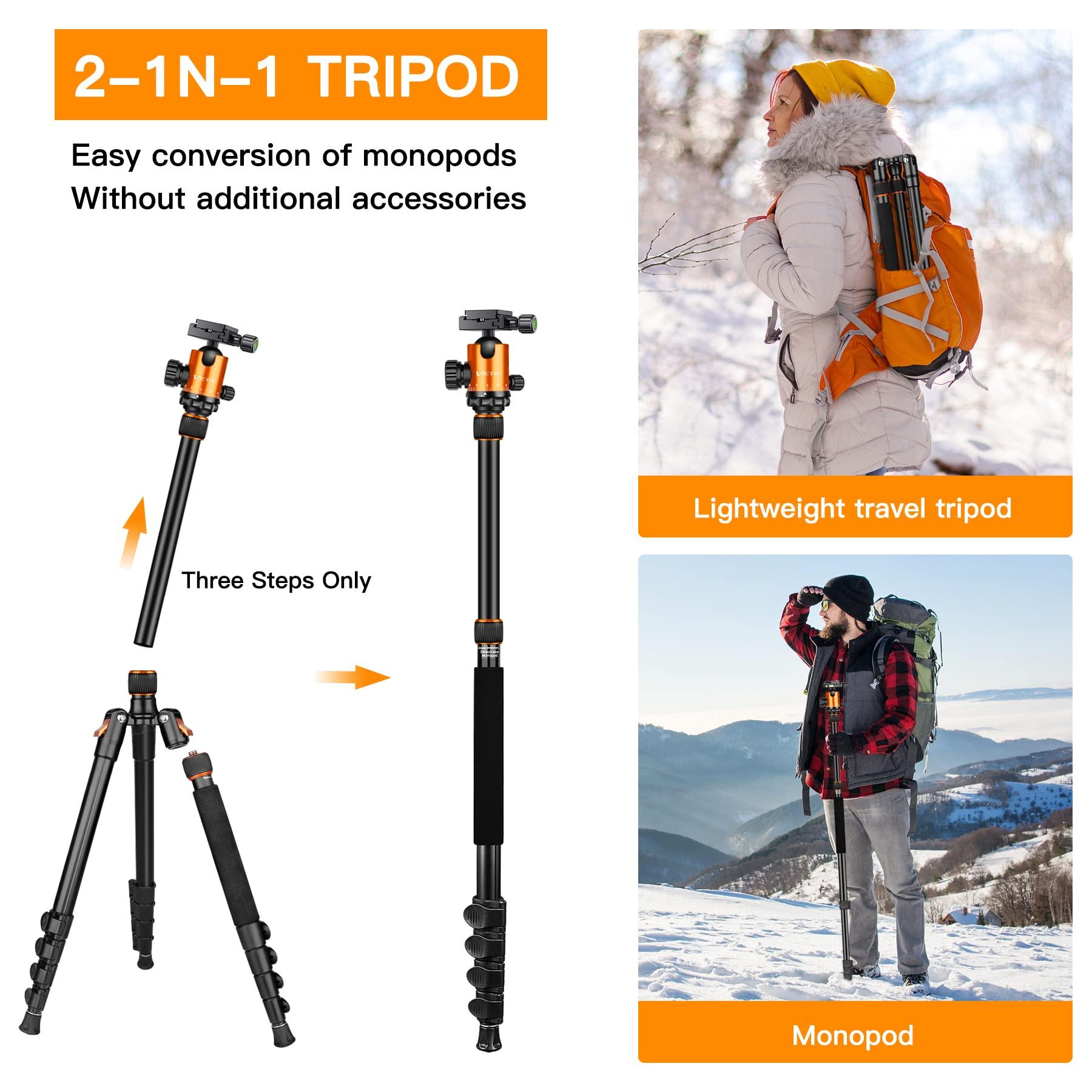 Victiv 82" Tall Camera Tripod Heavy Duty, Victiv Aluminum DSLR Tripod Monopod for Photography Travel, Professional Camera Stand for Spotting Scope Telescope Binocular