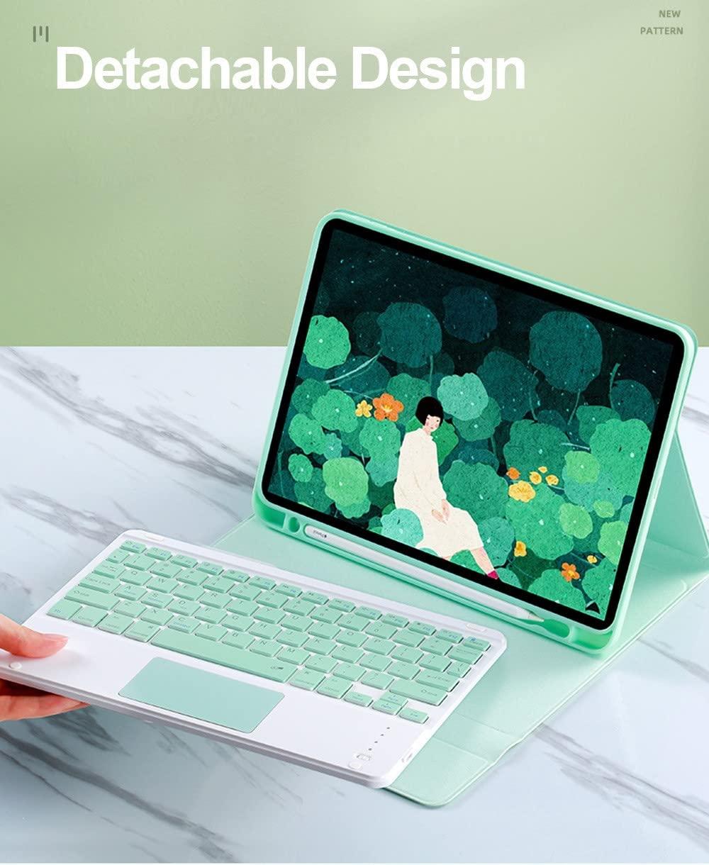 SENLAN for iPad Mini 6th Generation 8.3 '' Keyboard Case with Touchpad/Pencil Holder Detachable Bluetooth Keyboard Color Keys Slim PU Leather case for iPad Mini6 (Mint Green, iPad mini6)