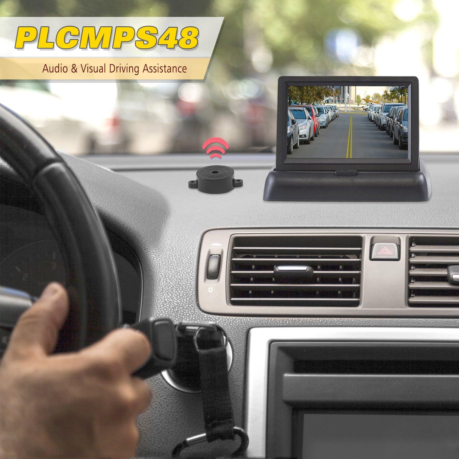 Pyle Pyle Backup Rear View Car Camera Monitor Screen & Alarm Parking Sensors System Reverse Safety Distance Scale Lines, Waterproof Night Vision Angle, 4.3\" LCD Video Display for Vehicles - (PLCMPS48)