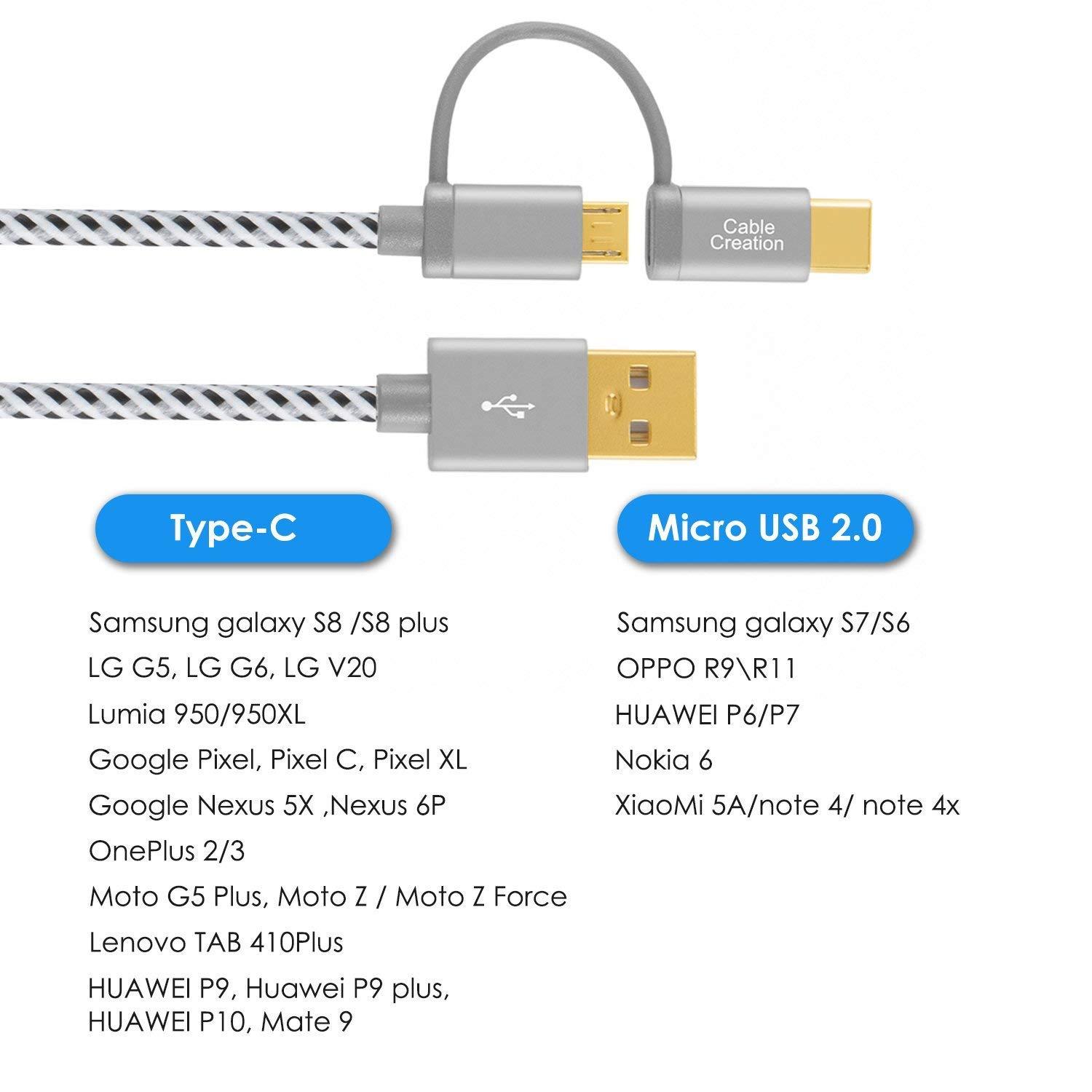CableCreation CableCreation Bundle - 2 Items: 2 in 1 Micro USB C to USB A Fast Charge Cord 0.8FT + Short Micro USB to USB C Cable 0.65 FT