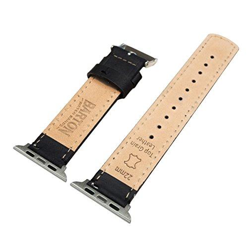 BARTON WATCH BANDS BARTON WATCH BANDS - Black Leather & Stitching Top Grain Leather Watch Bands Compatible with Apple Watch Models - 1, 2, 3, 4, 5, 6, 7, 8, 9, 10, SE, Ultra & Ultra 2 - (42mm/44mm/45mm/49mm)