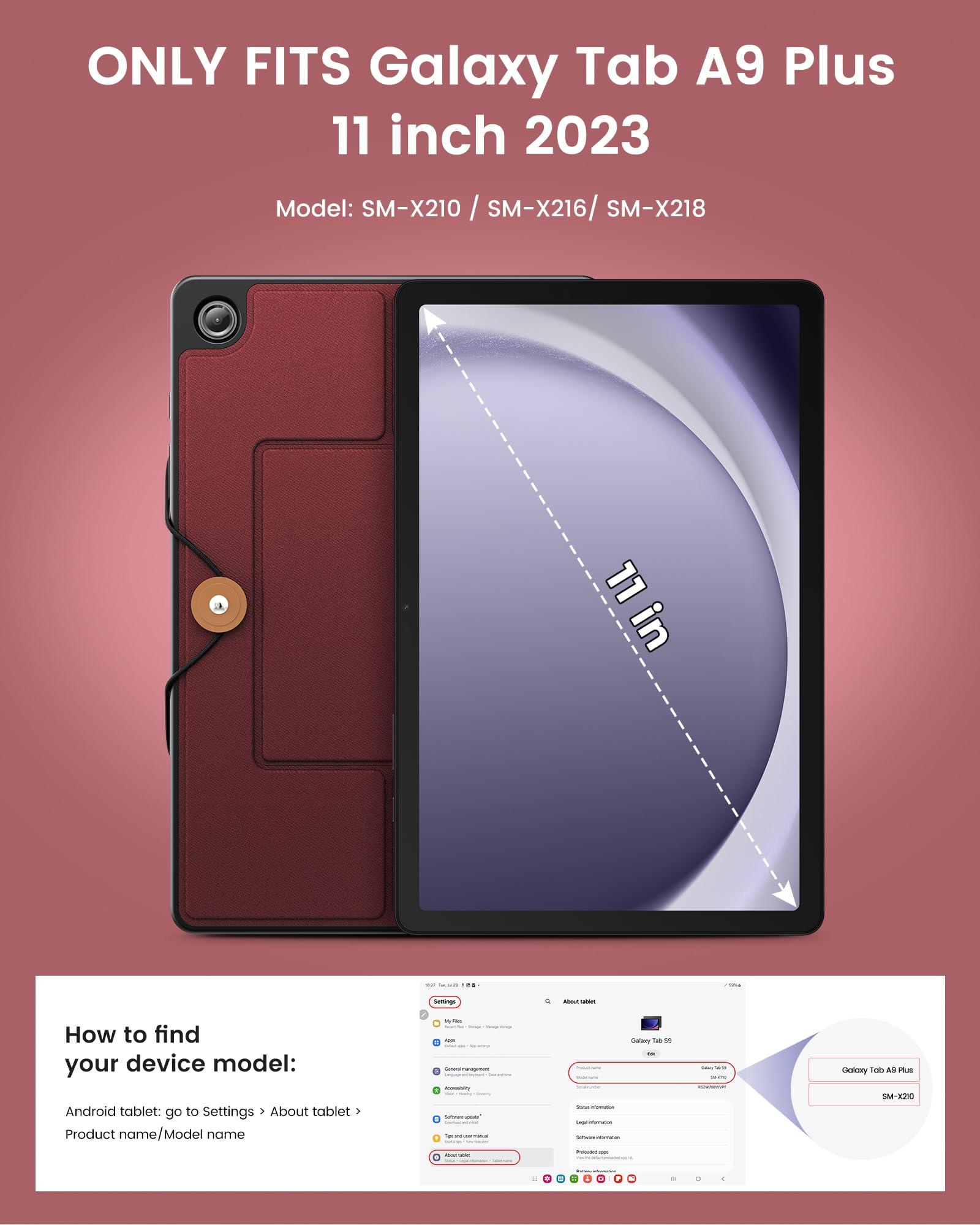 INFILAND INFILAND Keyboard Case for Samsung Galaxy Tab A9 Plus 5G with 7-Color Backlight & High Precision Trackpad, Slim and Portable Detachable Folder Style Keyboard Case for Tab A9 11 inch, Burgundy